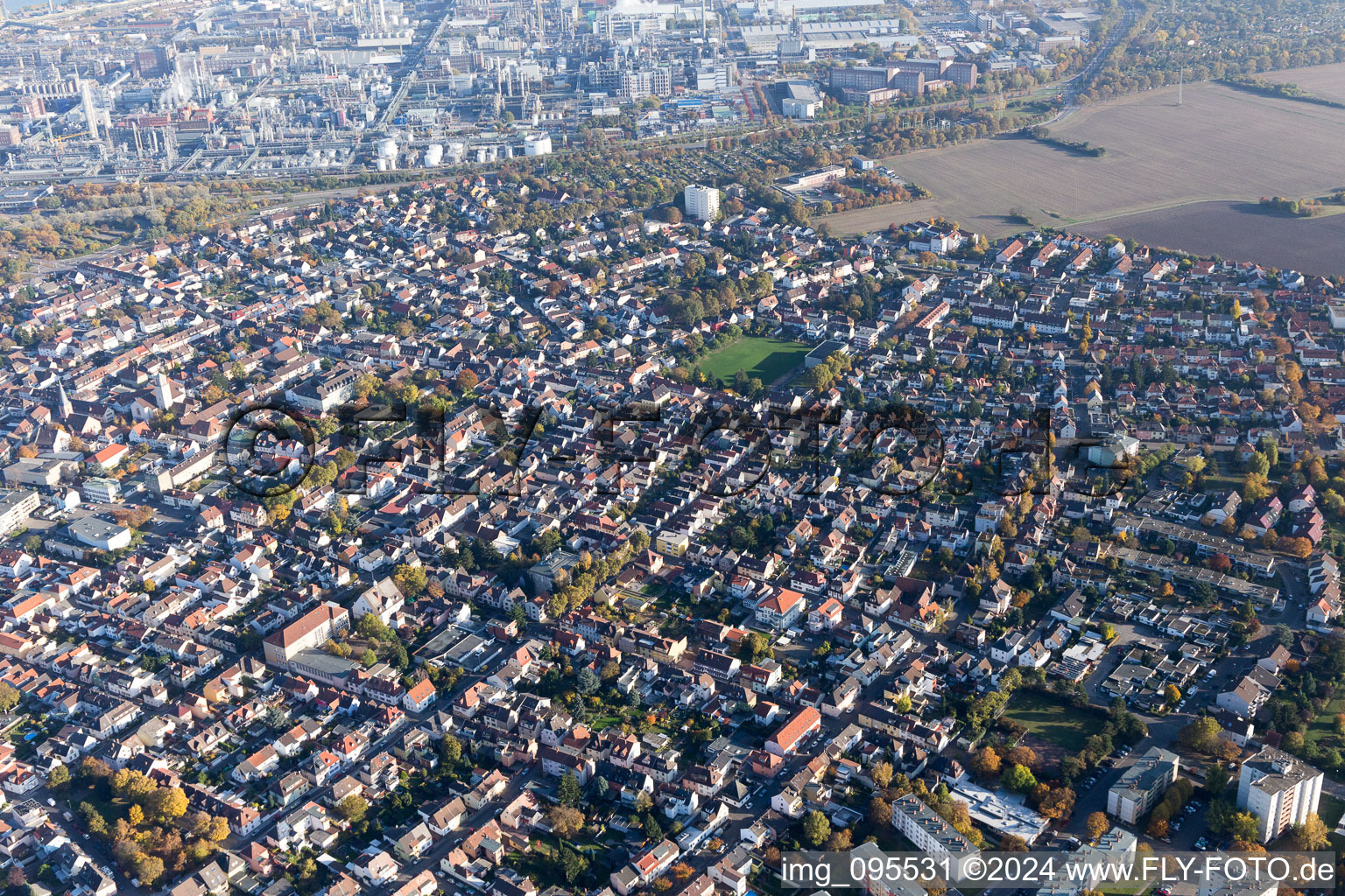 District Oppau in Ludwigshafen am Rhein in the state Rhineland-Palatinate, Germany from a drone