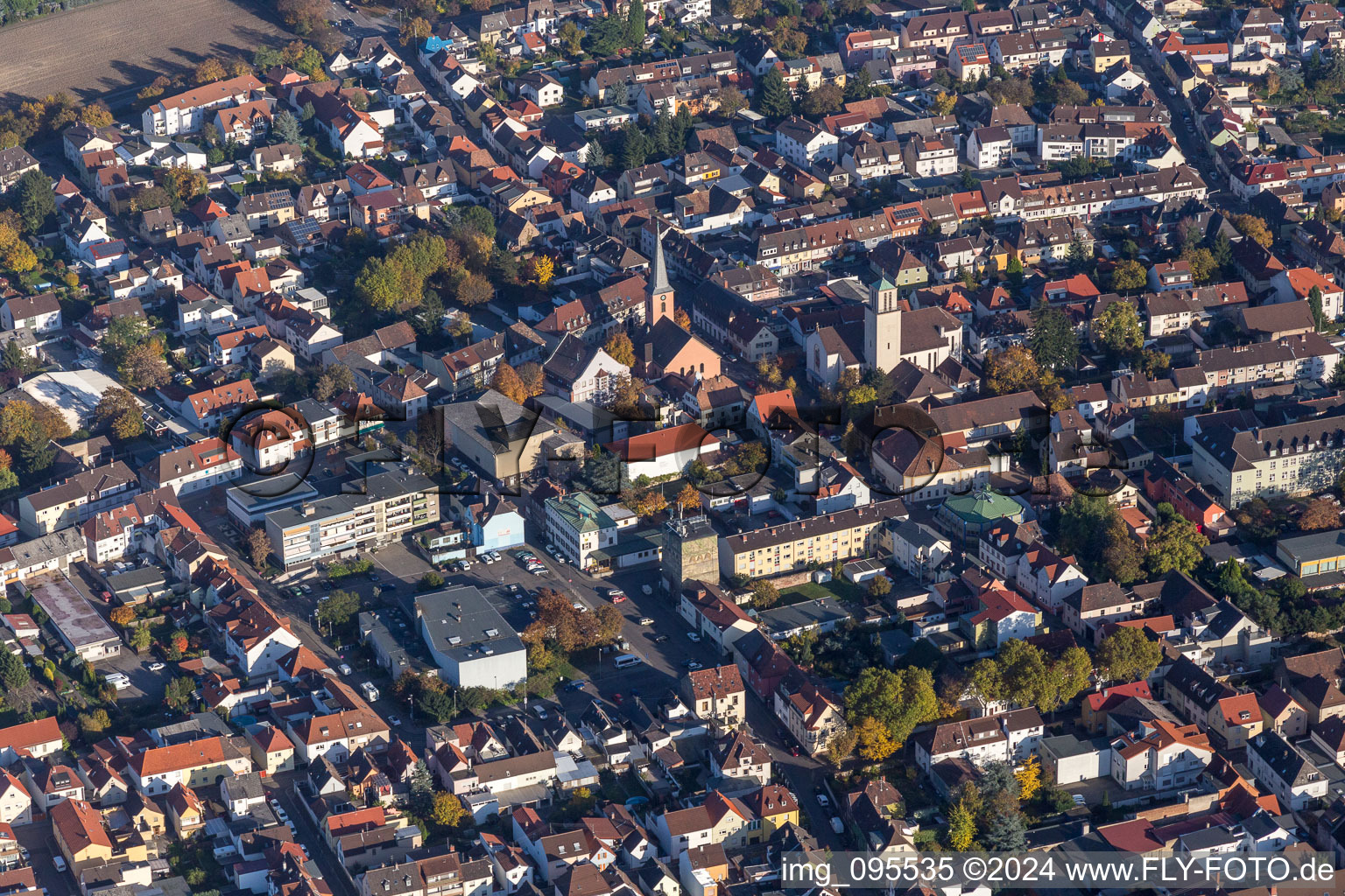 2 Church buildings in the village of in the district Oppau in Ludwigshafen am Rhein in the state Rhineland-Palatinate, Germany