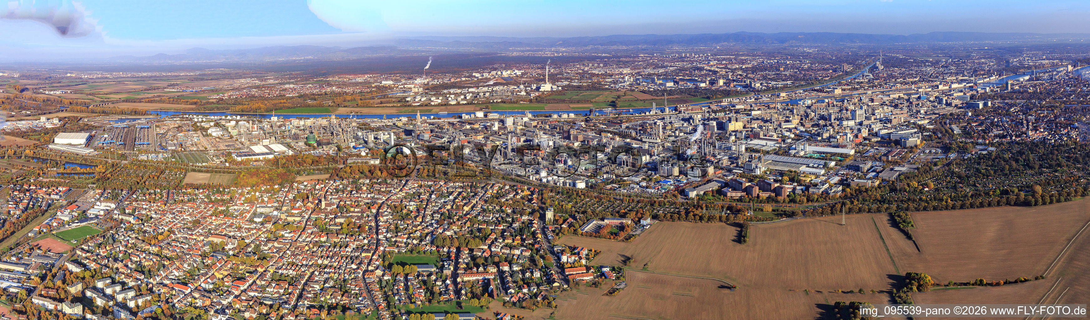 Panorama of the BASF from the west in the district BASF in Ludwigshafen am Rhein in the state Rhineland-Palatinate, Germany