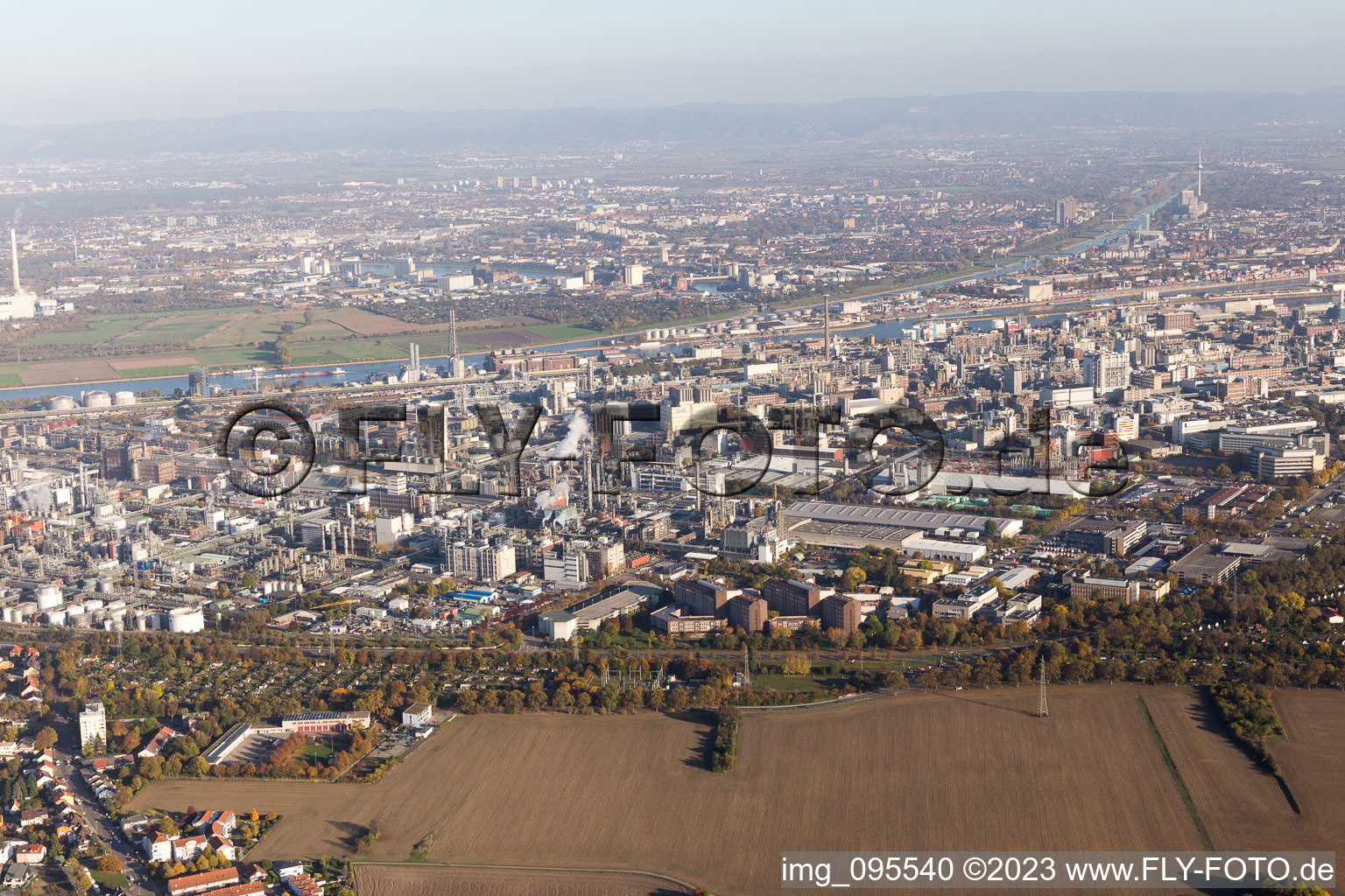 District BASF in Ludwigshafen am Rhein in the state Rhineland-Palatinate, Germany from the drone perspective