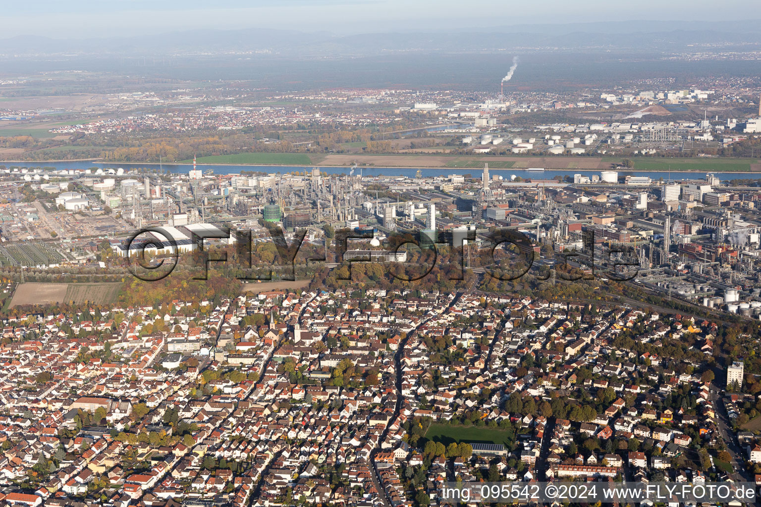 Oblique view of District Oppau in Ludwigshafen am Rhein in the state Rhineland-Palatinate, Germany