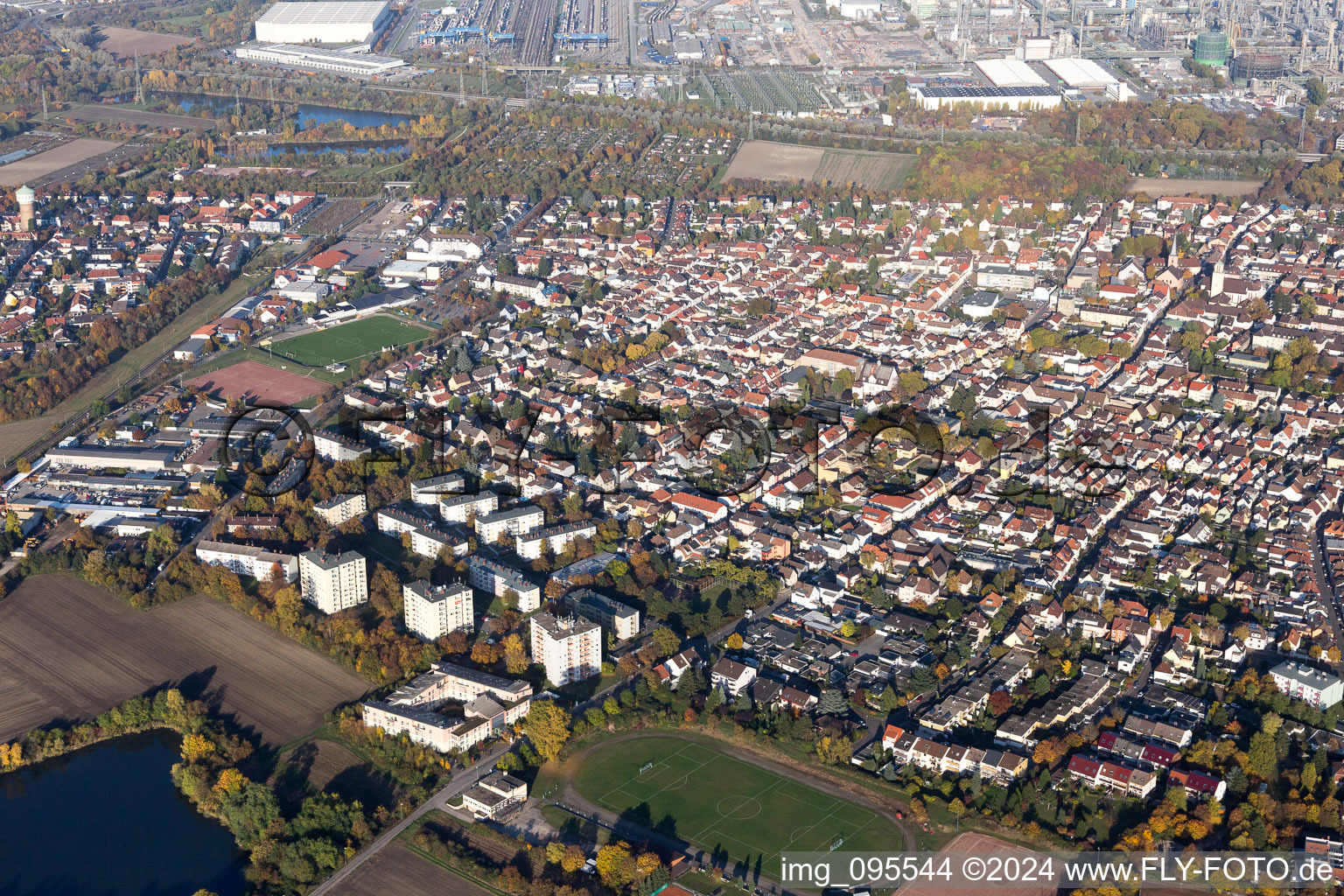 District Oppau in Ludwigshafen am Rhein in the state Rhineland-Palatinate, Germany from above