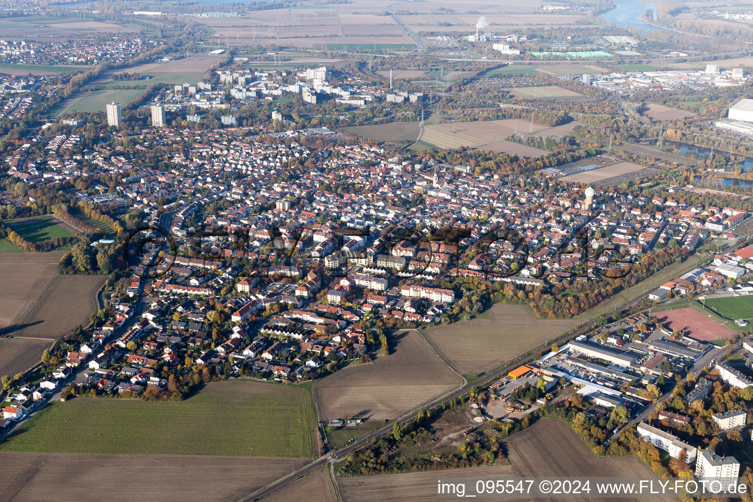 Town View of the streets and houses of the residential areas in the district Edigheim in Ludwigshafen am Rhein in the state Rhineland-Palatinate