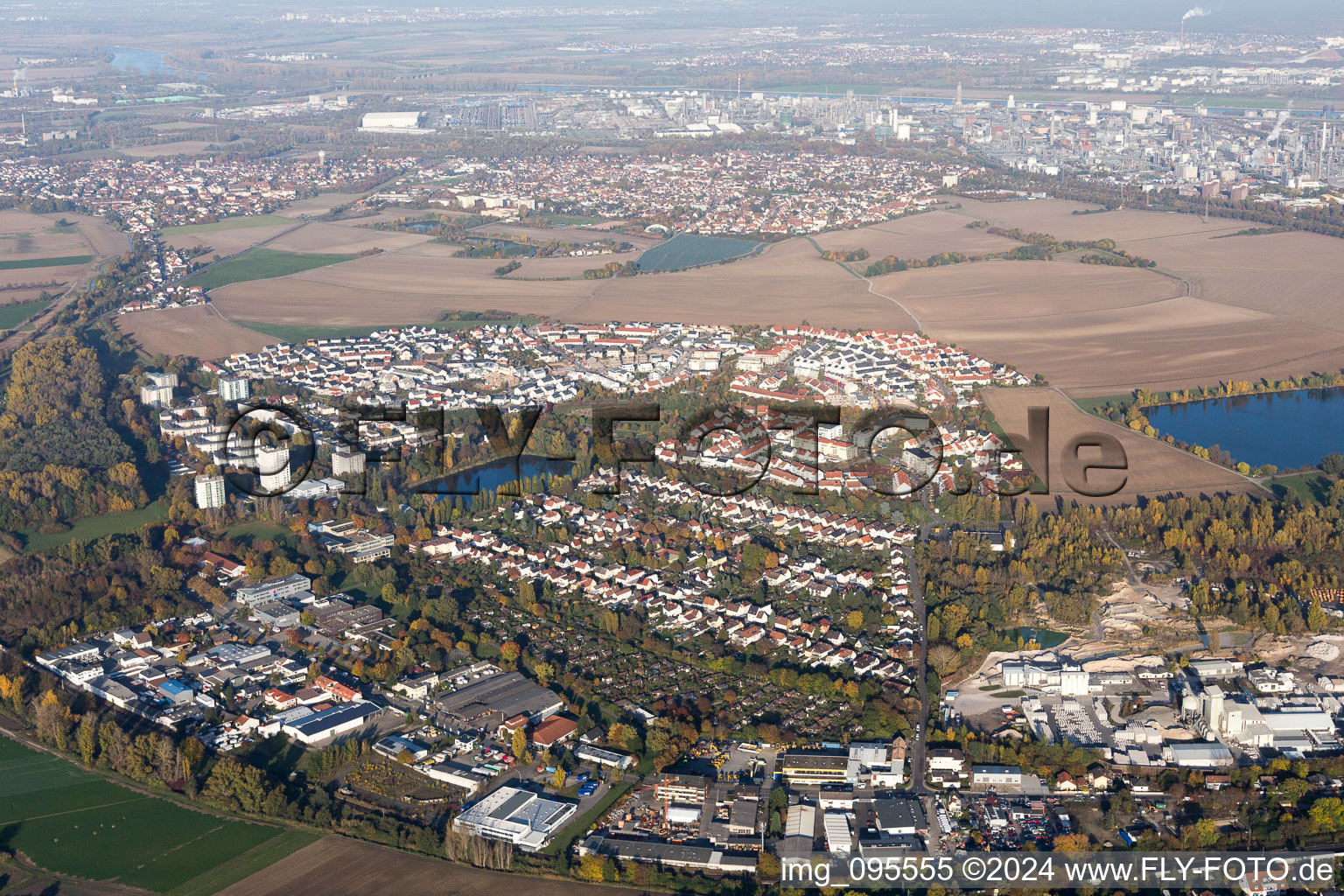 District Oggersheim in Ludwigshafen am Rhein in the state Rhineland-Palatinate, Germany from the drone perspective