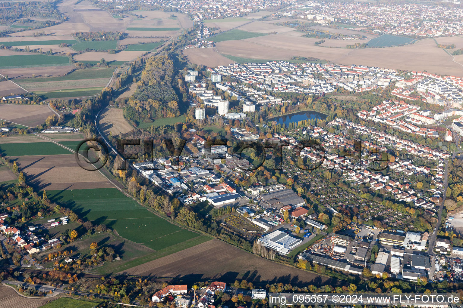 District Oggersheim in Ludwigshafen am Rhein in the state Rhineland-Palatinate, Germany from a drone