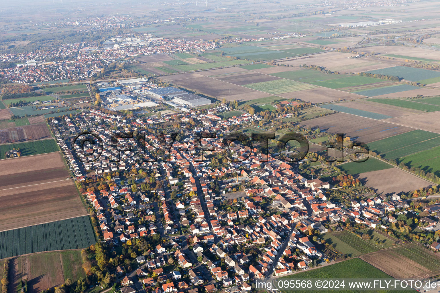 Fußgönheim in the state Rhineland-Palatinate, Germany seen from above