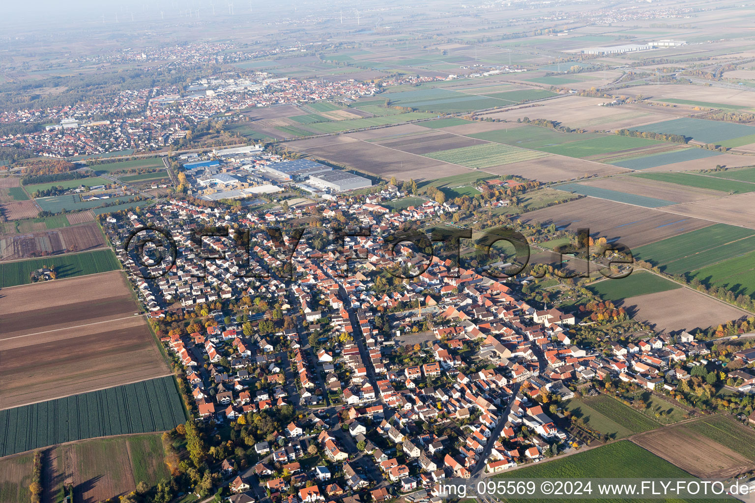 Fußgönheim in the state Rhineland-Palatinate, Germany from the plane