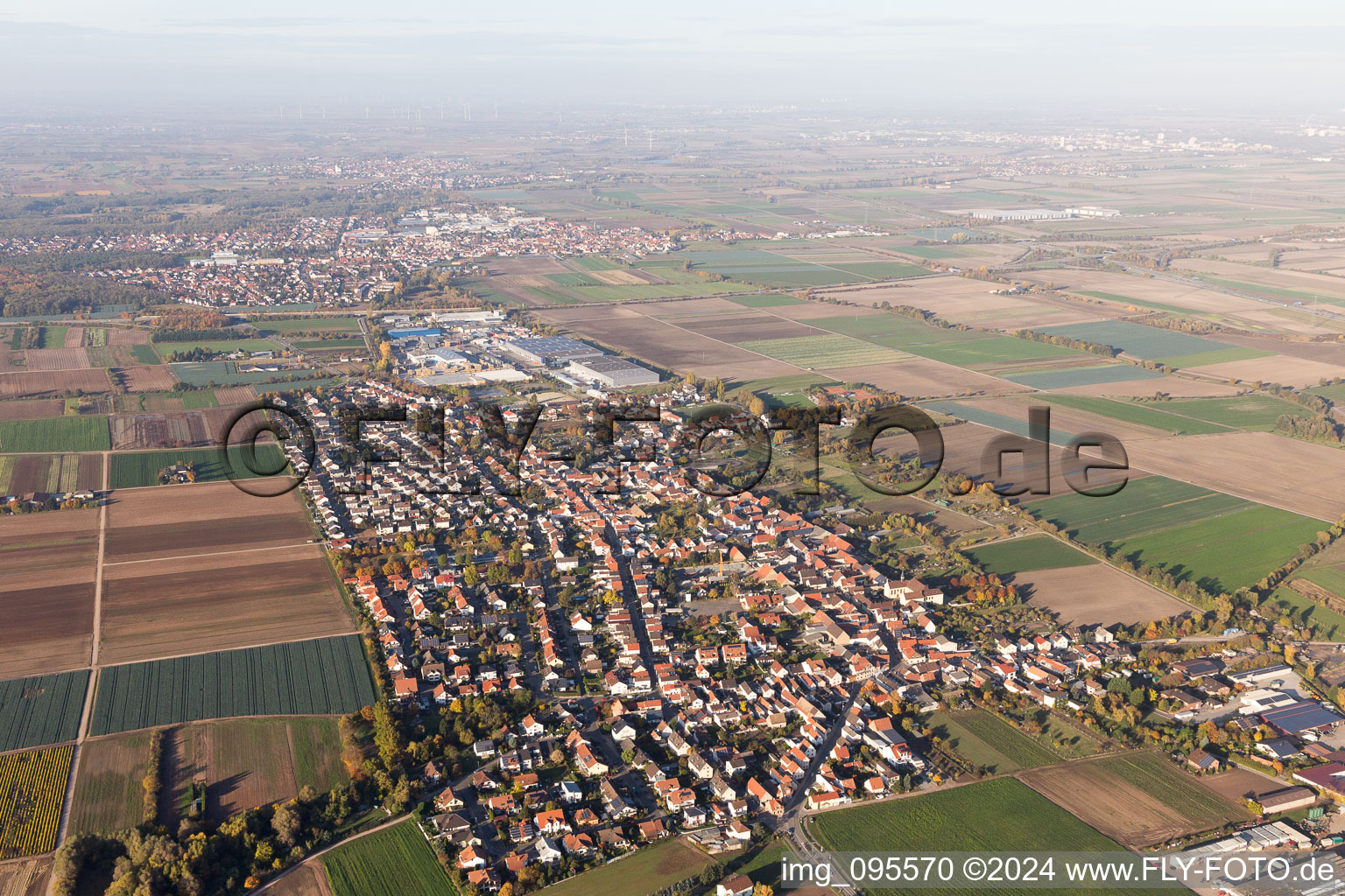 Bird's eye view of Fußgönheim in the state Rhineland-Palatinate, Germany