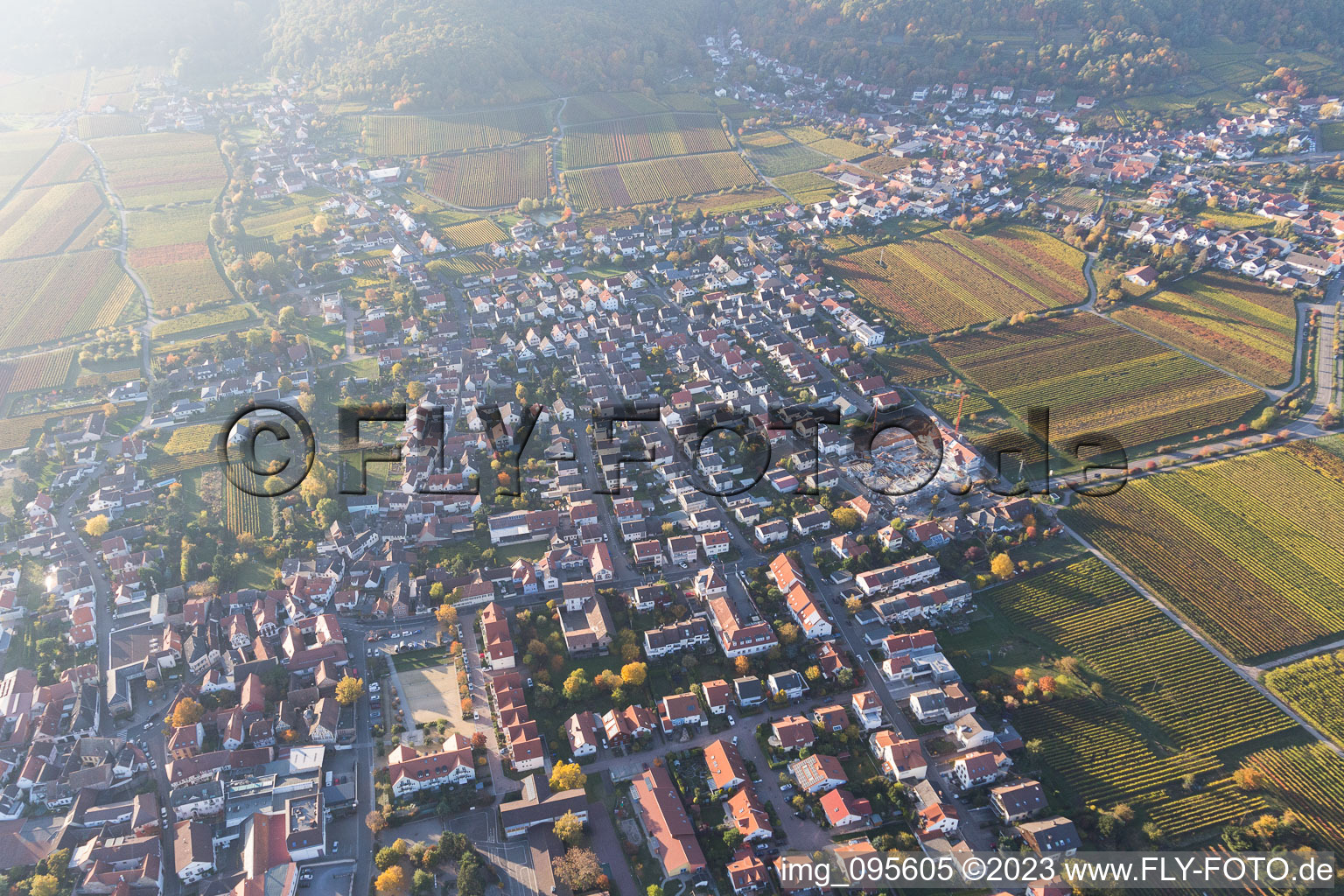 District Diedesfeld in Neustadt an der Weinstraße in the state Rhineland-Palatinate, Germany seen from above