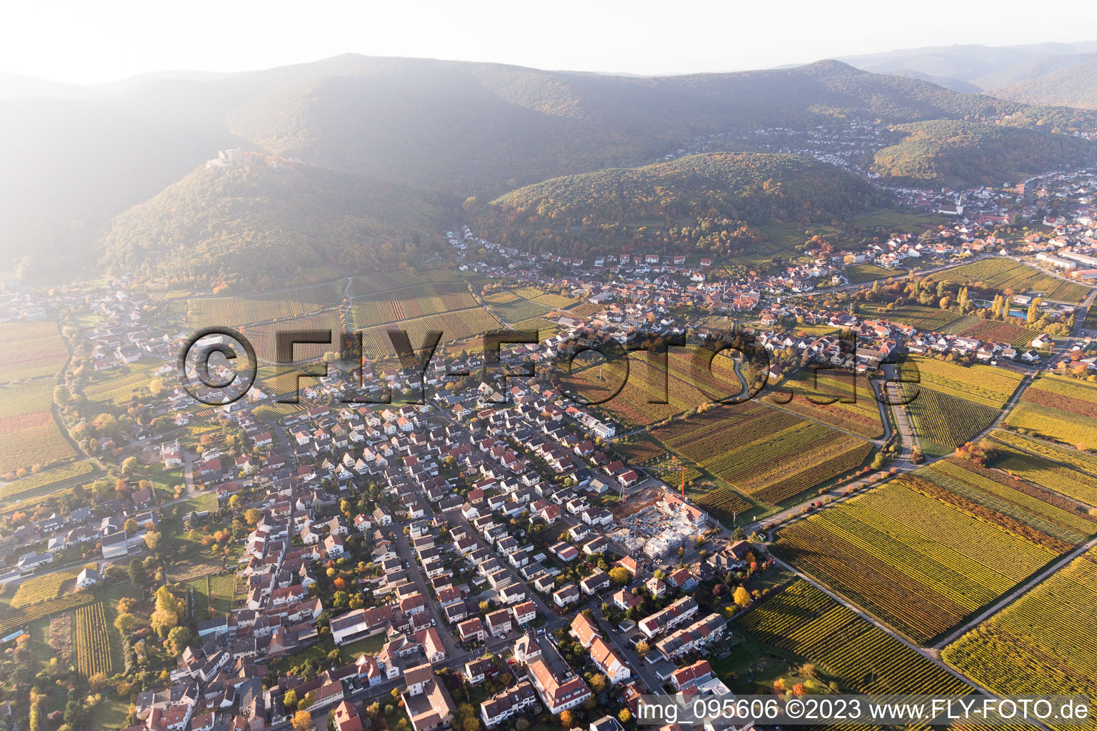 District Diedesfeld in Neustadt an der Weinstraße in the state Rhineland-Palatinate, Germany from the plane