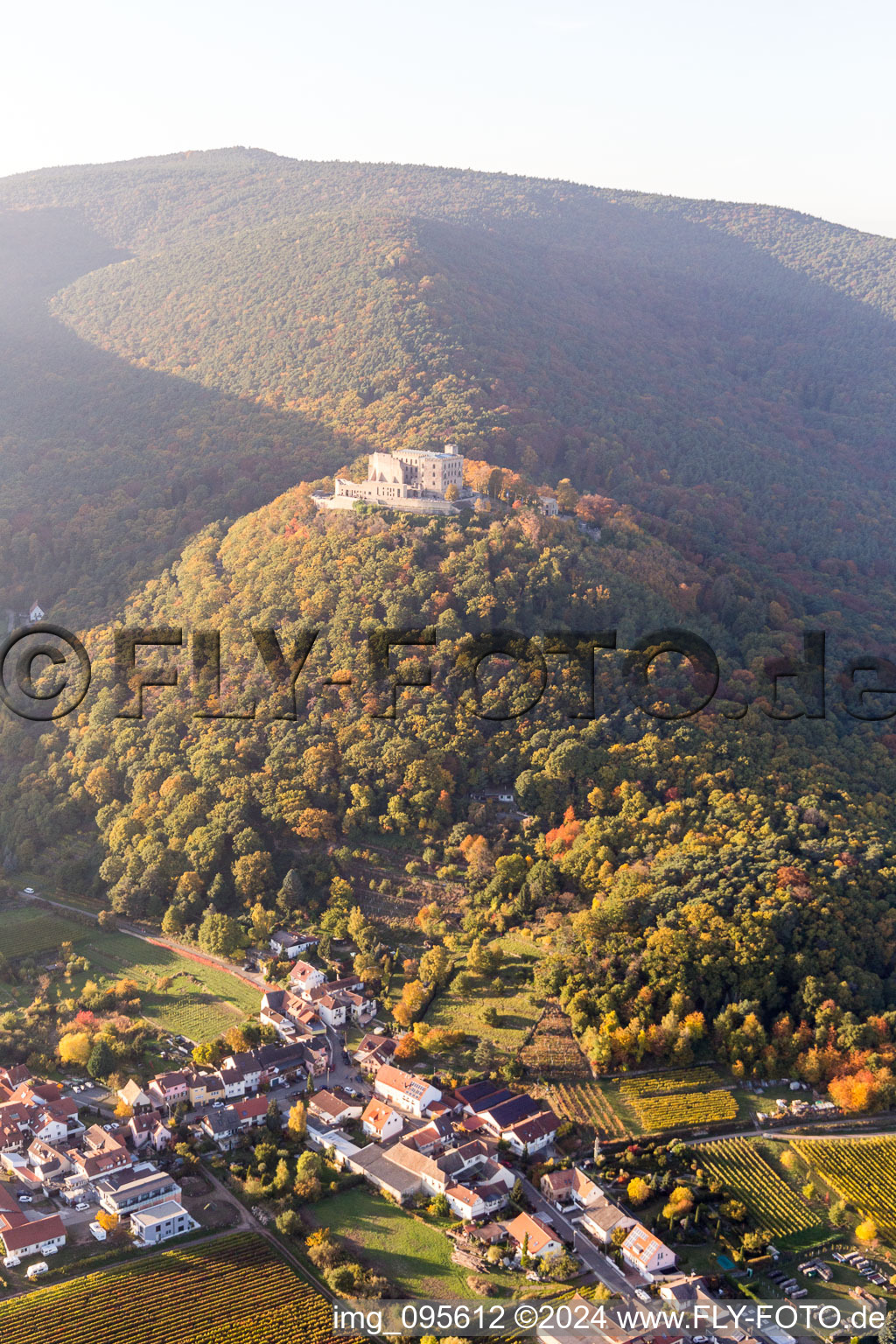 Aerial view of Castle of Schloss Hambacher Schloss in the district Hambach in Neustadt an der Weinstrasse in the state Rhineland-Palatinate