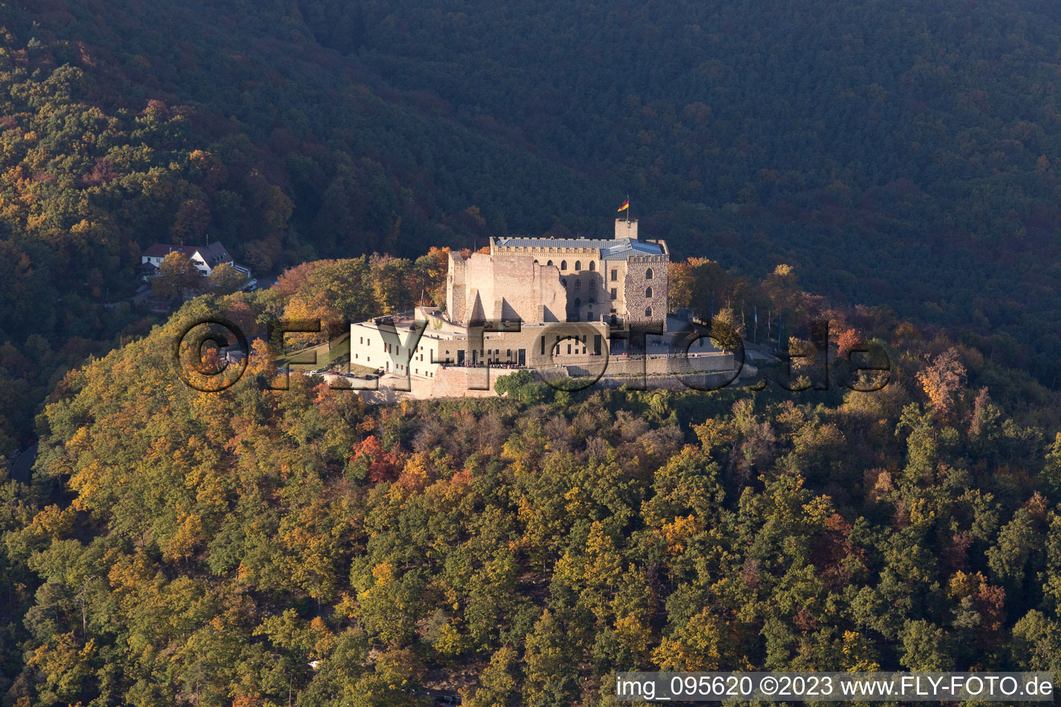 Aerial view of Hambach Castle in the district Diedesfeld in Neustadt an der Weinstraße in the state Rhineland-Palatinate, Germany