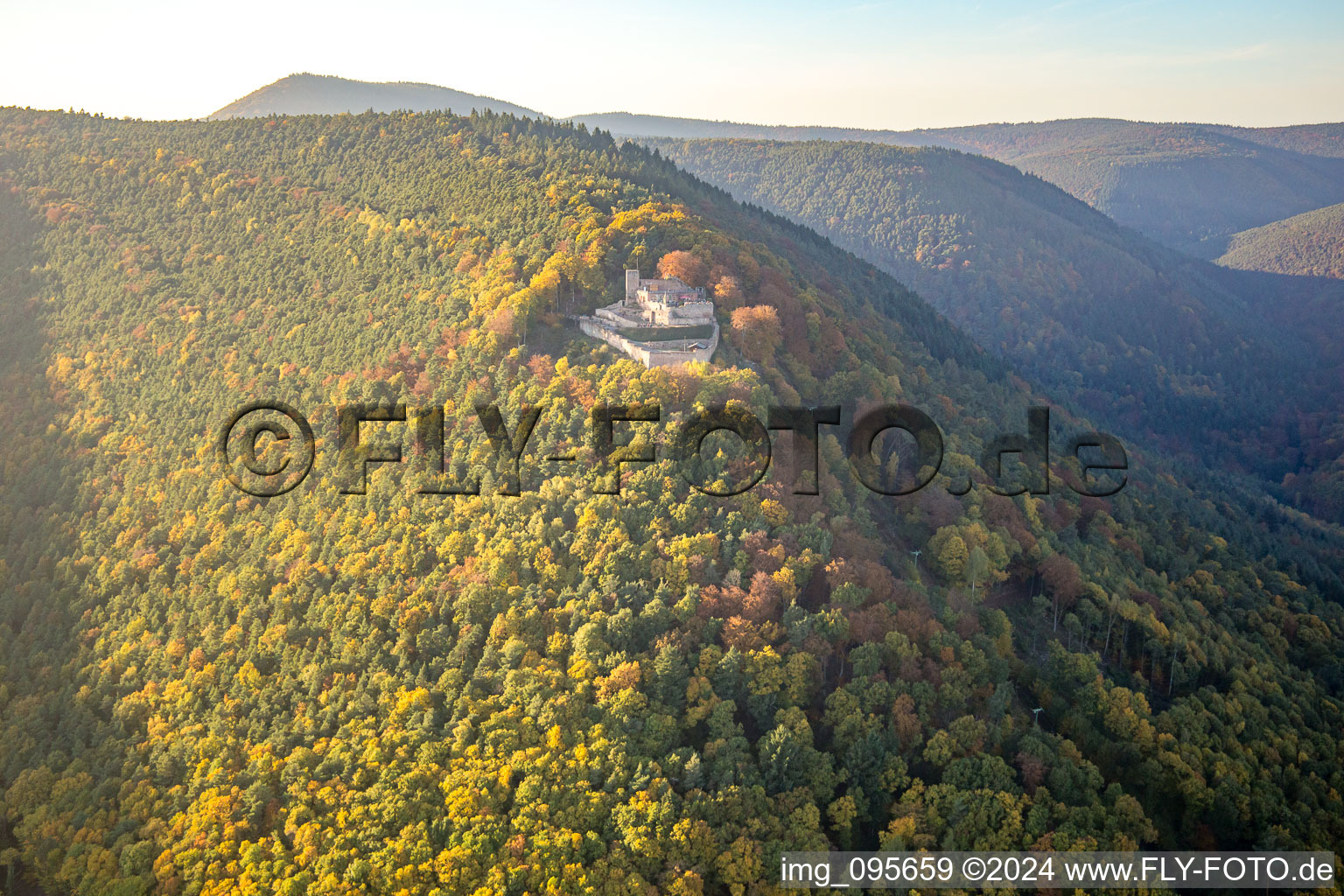 Rietburg in Rhodt unter Rietburg in the state Rhineland-Palatinate, Germany seen from above