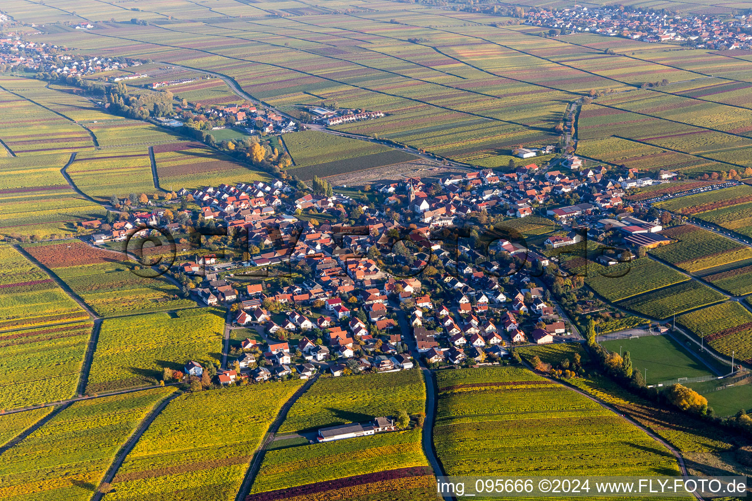 Village - view on the edge of wine yards in sutumn colours in Hainfeld in the state Rhineland-Palatinate, Germany