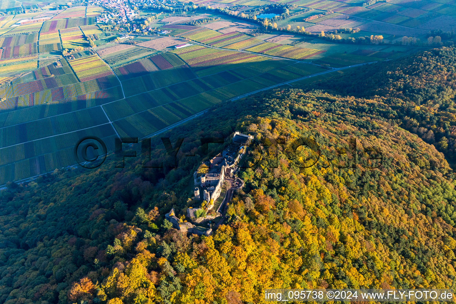 Madenburg in Eschbach in the state Rhineland-Palatinate, Germany from the plane