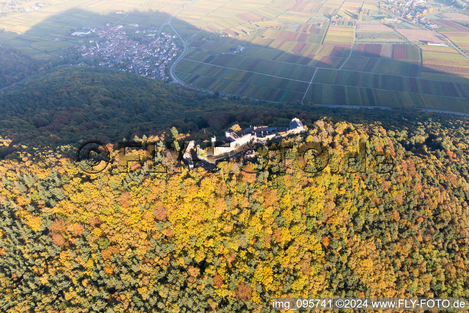 Madenburg in Eschbach in the state Rhineland-Palatinate, Germany viewn from the air