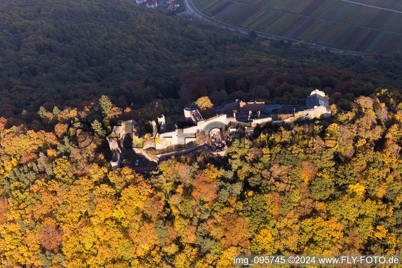 Drone image of Madenburg in Eschbach in the state Rhineland-Palatinate, Germany