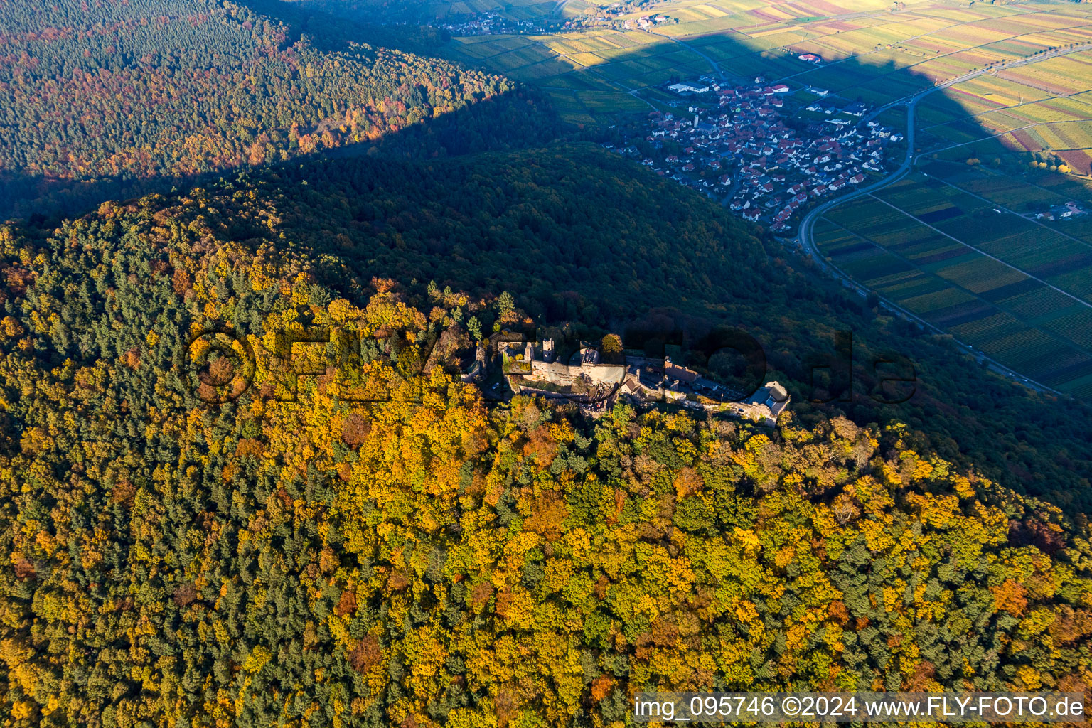 Madenburg in Eschbach in the state Rhineland-Palatinate, Germany from the drone perspective