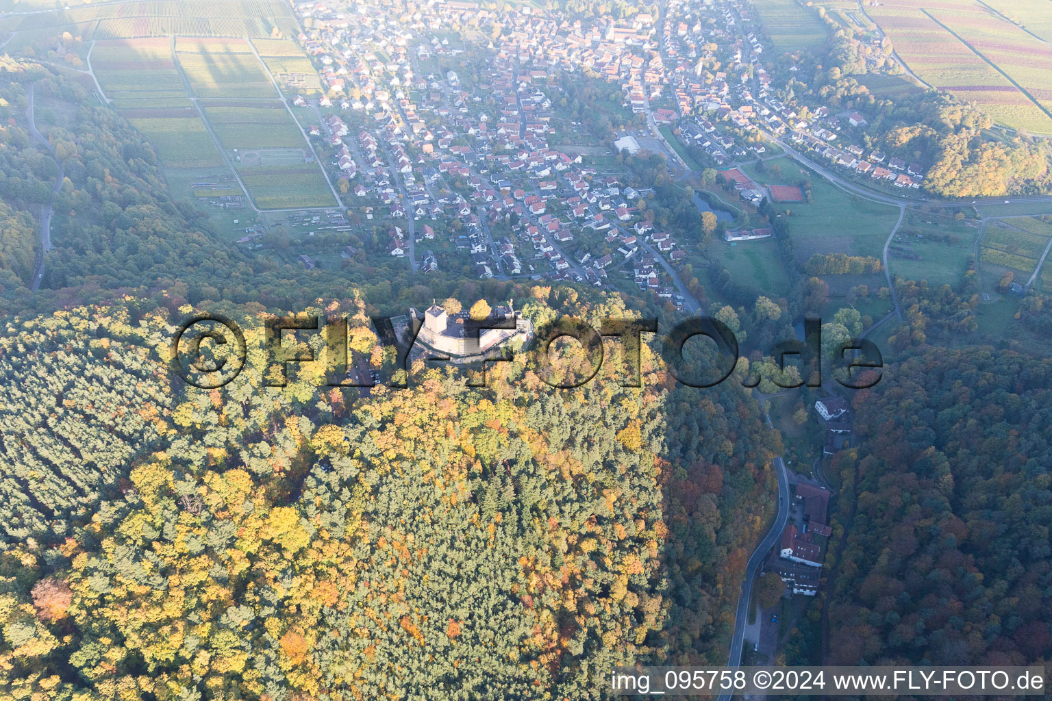 Klingenmünster in the state Rhineland-Palatinate, Germany from above