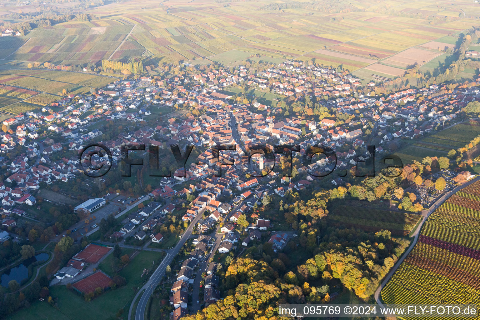 Klingenmünster in the state Rhineland-Palatinate, Germany seen from a drone