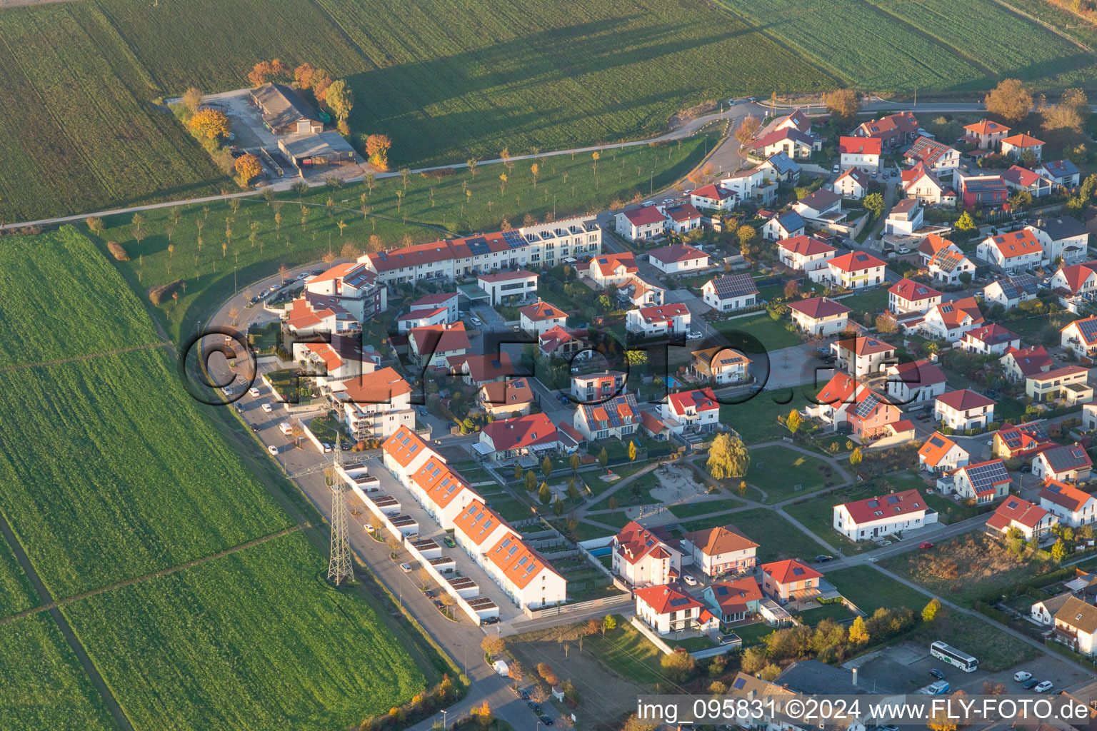 Construction sites for new construction residential area of detached housing estate "Am Hoehenweg" in Kandel in the state Rhineland-Palatinate, Germany