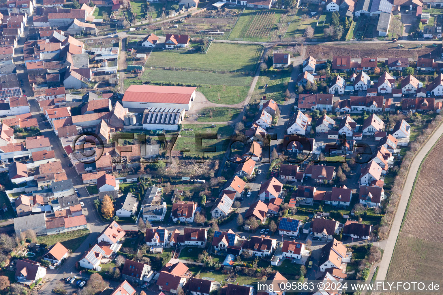 Steinweiler in the state Rhineland-Palatinate, Germany seen from a drone