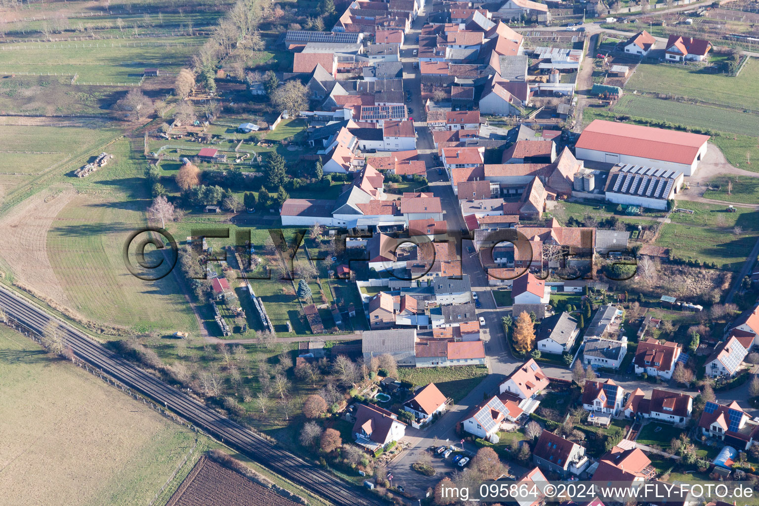 Aerial view of Steinweiler in the state Rhineland-Palatinate, Germany