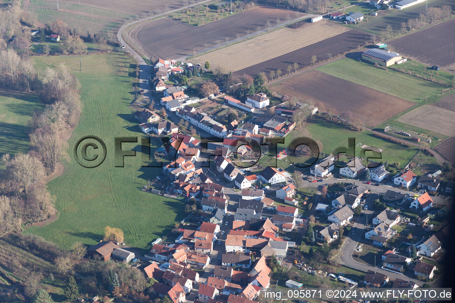 Steinweiler in the state Rhineland-Palatinate, Germany from the plane