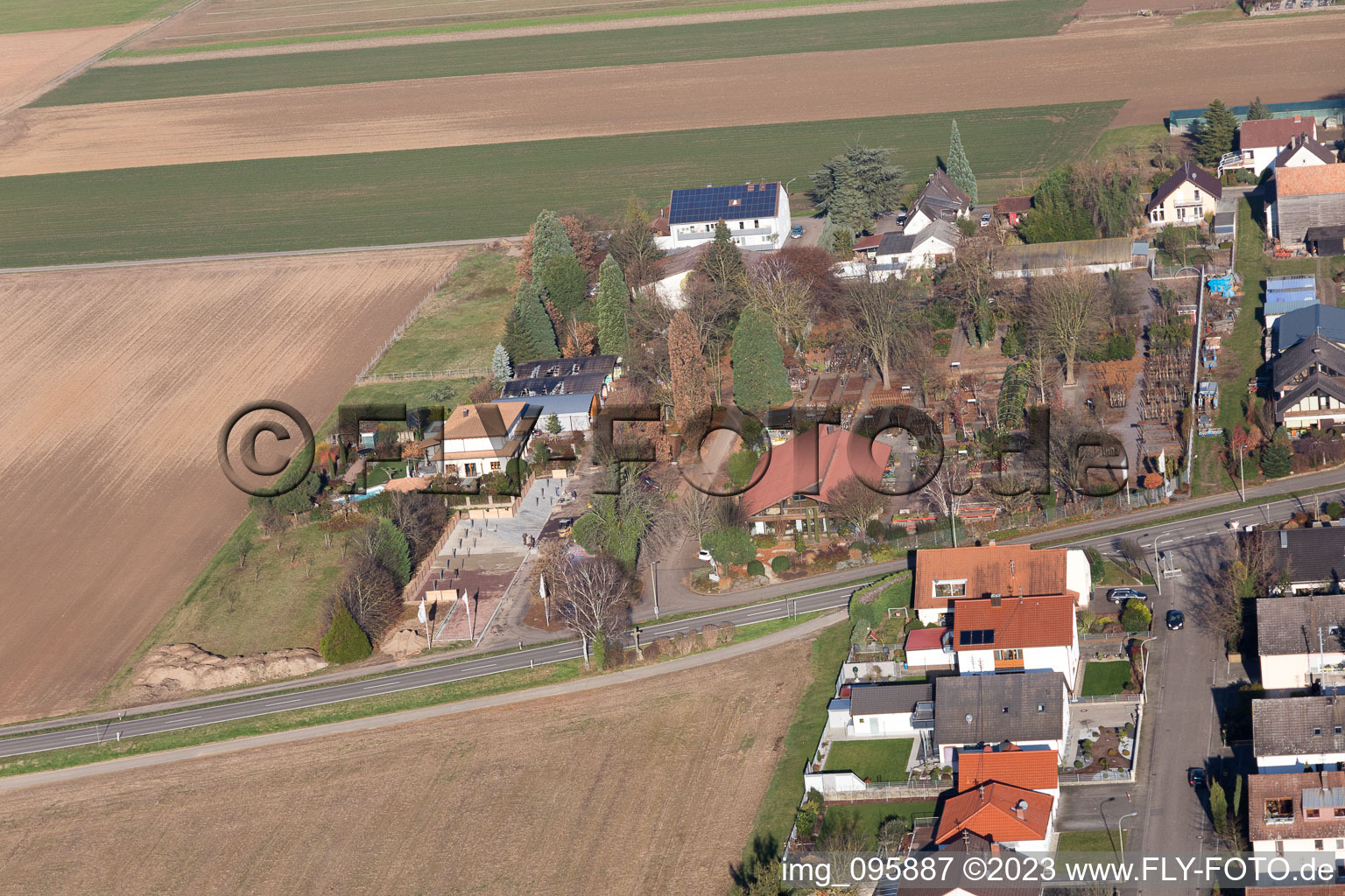 District Hayna in Herxheim bei Landau/Pfalz in the state Rhineland-Palatinate, Germany viewn from the air