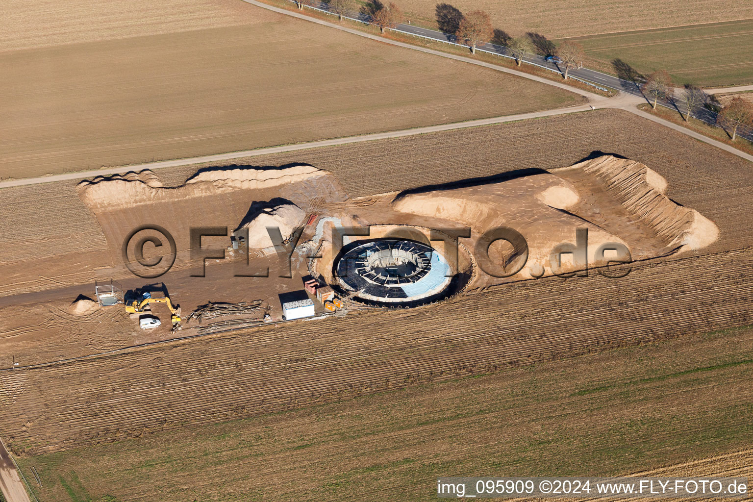 Aerial photograpy of Construction site for wind turbine installation in Hatzenbuehl in the state Rhineland-Palatinate, Germany