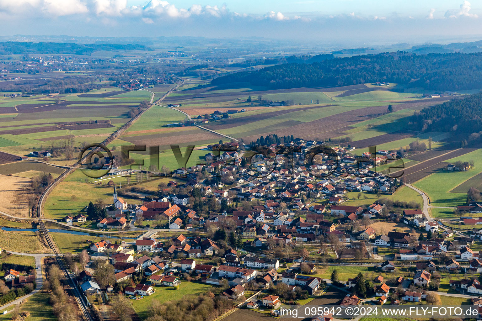 From the west in the district Anzenkirchen in Triftern in the state Bavaria, Germany