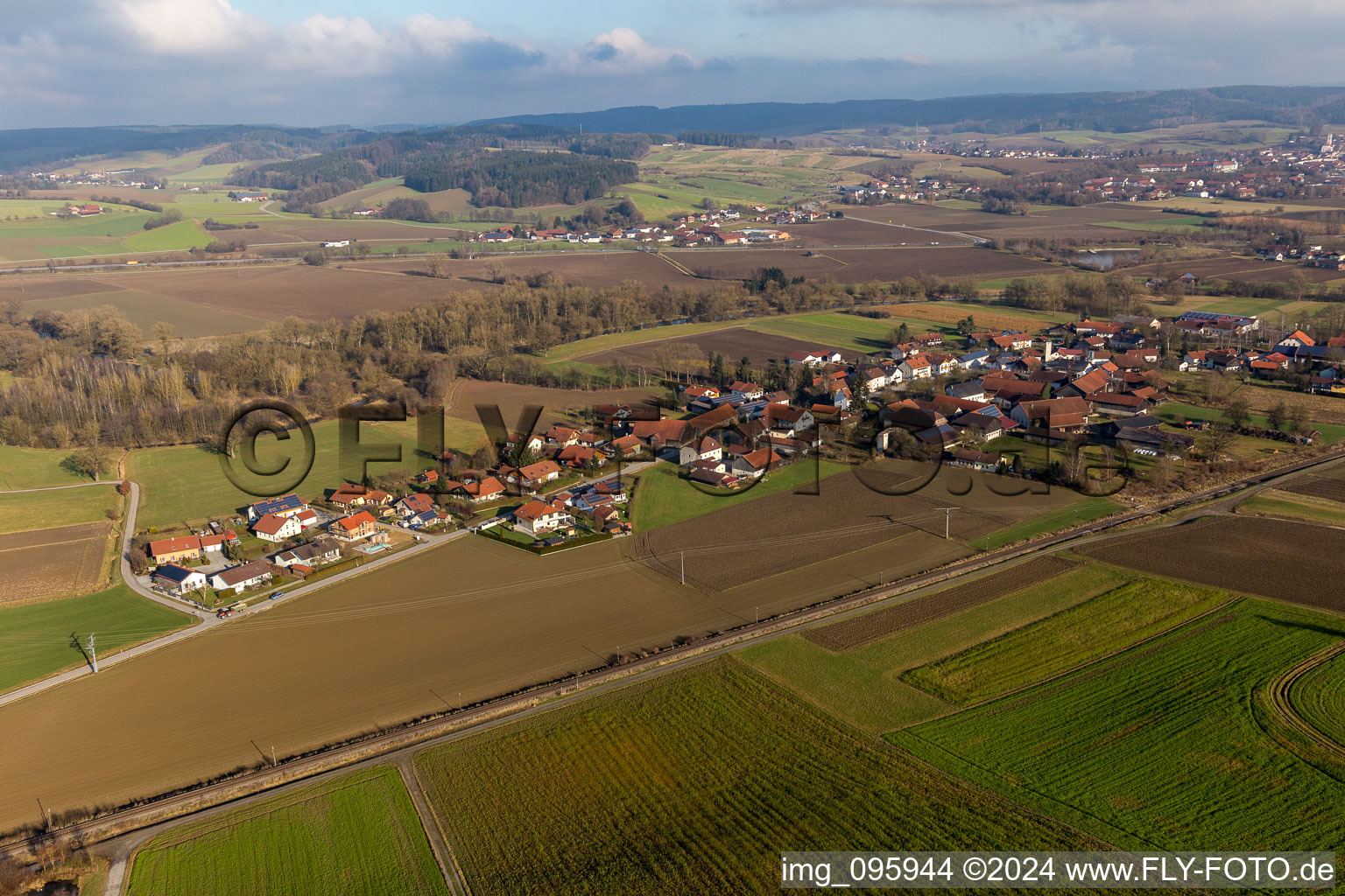 Oblique view of District Schwaibach in Bad Birnbach in the state Bavaria, Germany