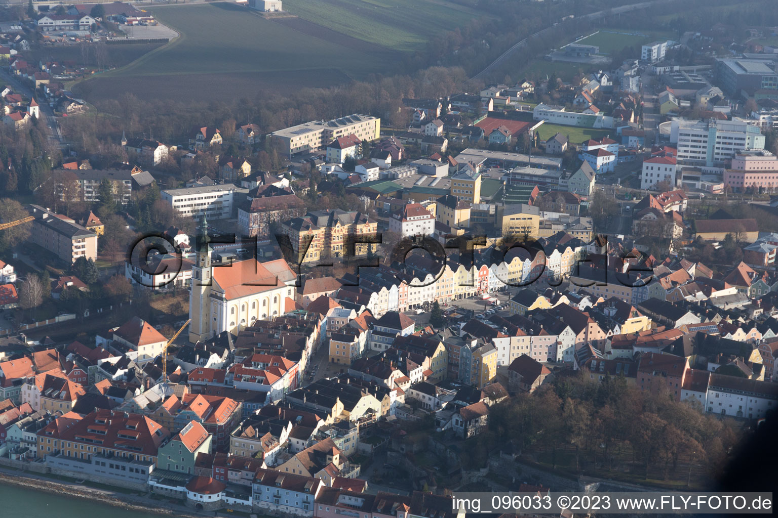 Aerial view of Schärding in the state Upper Austria, Austria