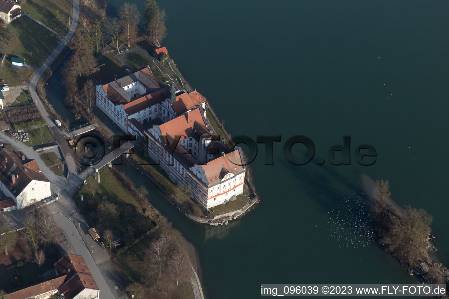 Neuhaus am Inn in the state Bavaria, Germany seen from above