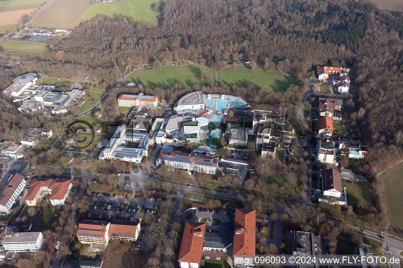 Oblique view of Bad Füssing in the state Bavaria, Germany