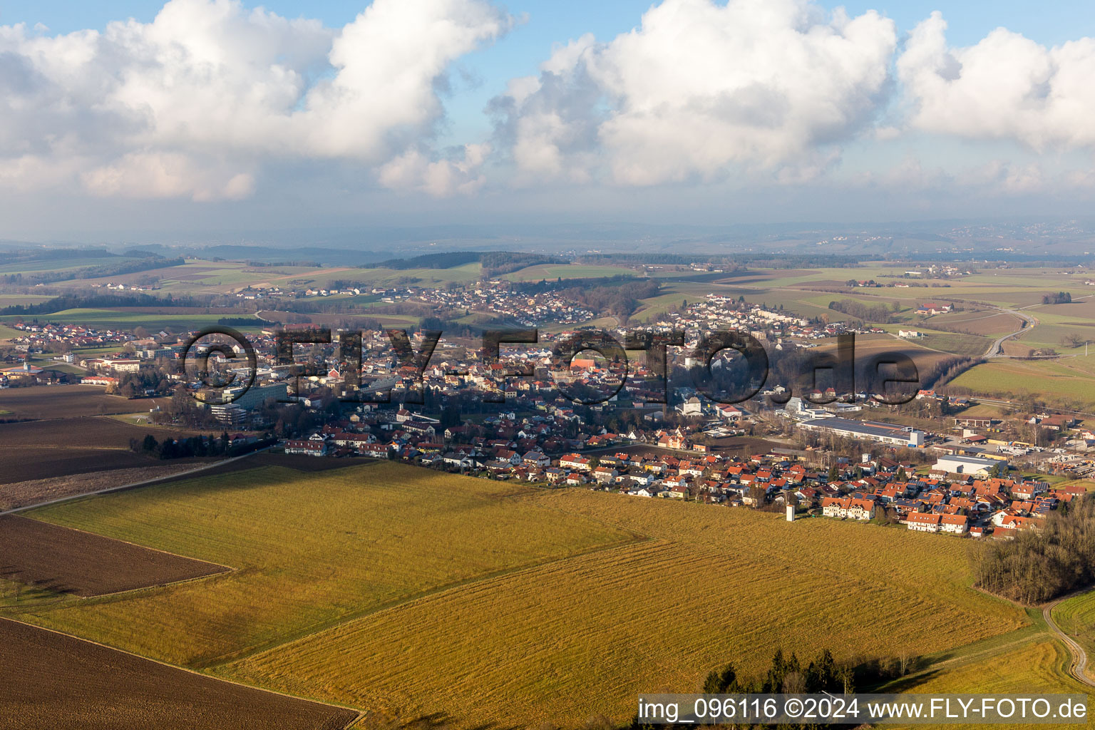 Town View of the streets and houses of the residential areas in Rotthalmuenster in the state Bavaria, Germany