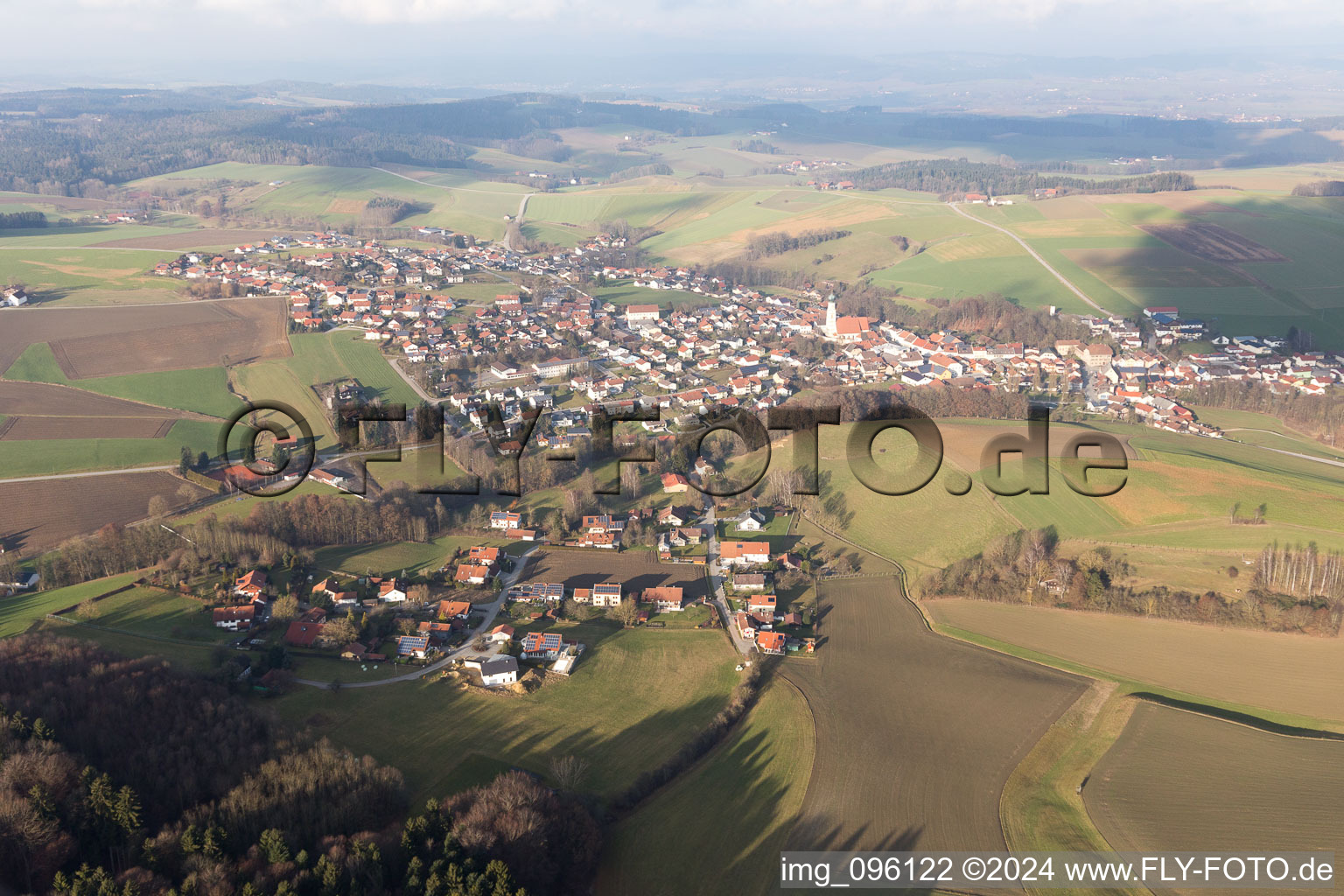 Aerial view of Market Kößlarn in the district Danglöd in Kößlarn in the state Bavaria, Germany