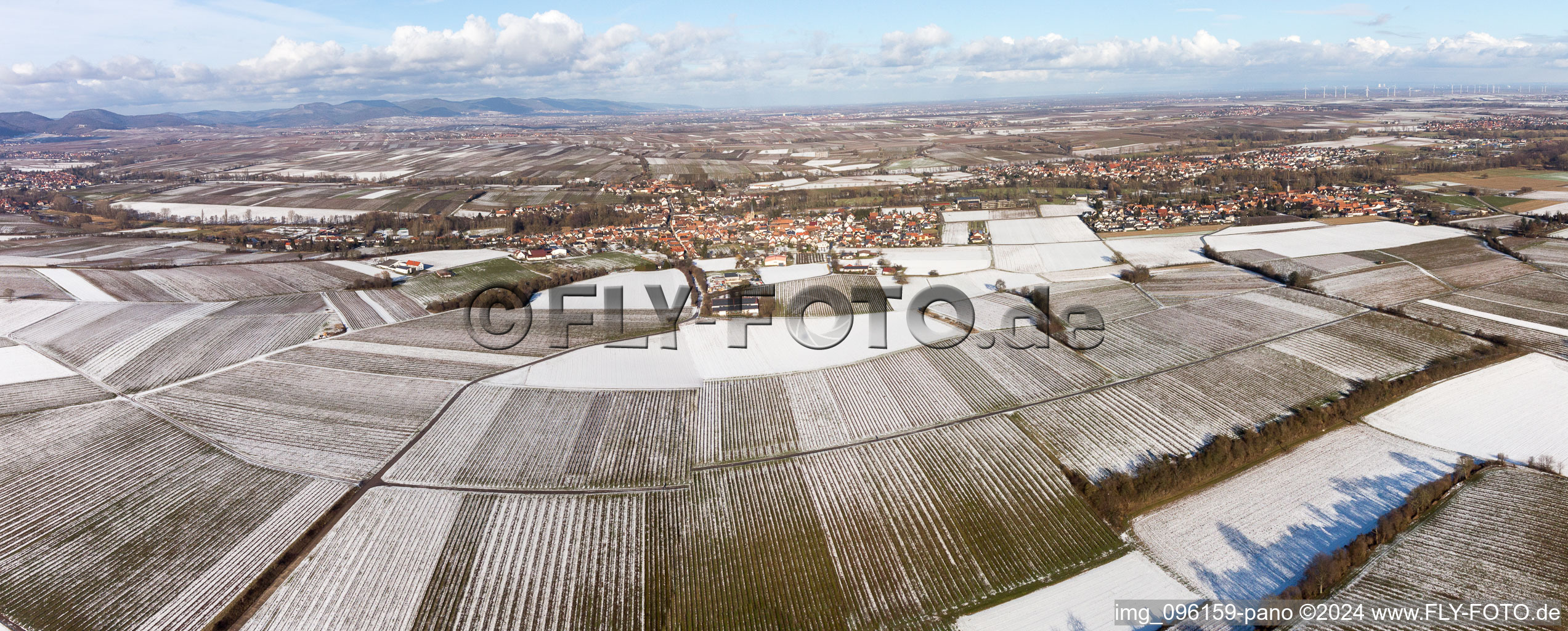 District Ingenheim in Billigheim-Ingenheim in the state Rhineland-Palatinate, Germany from the drone perspective