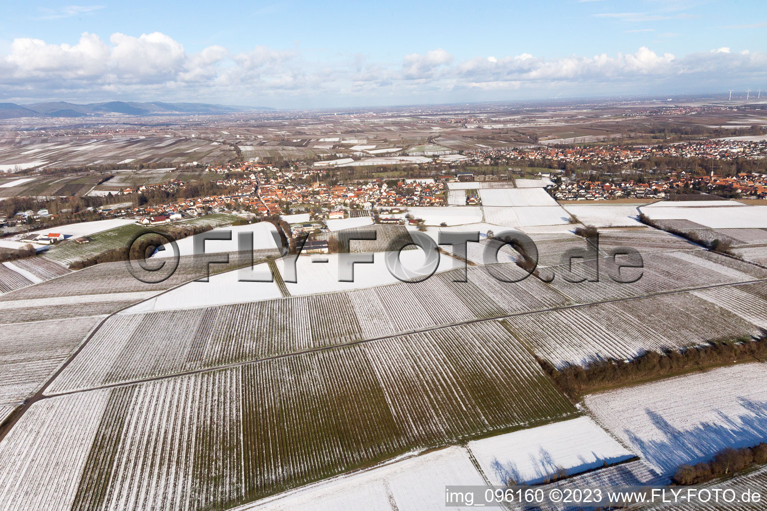 District Ingenheim in Billigheim-Ingenheim in the state Rhineland-Palatinate, Germany seen from a drone