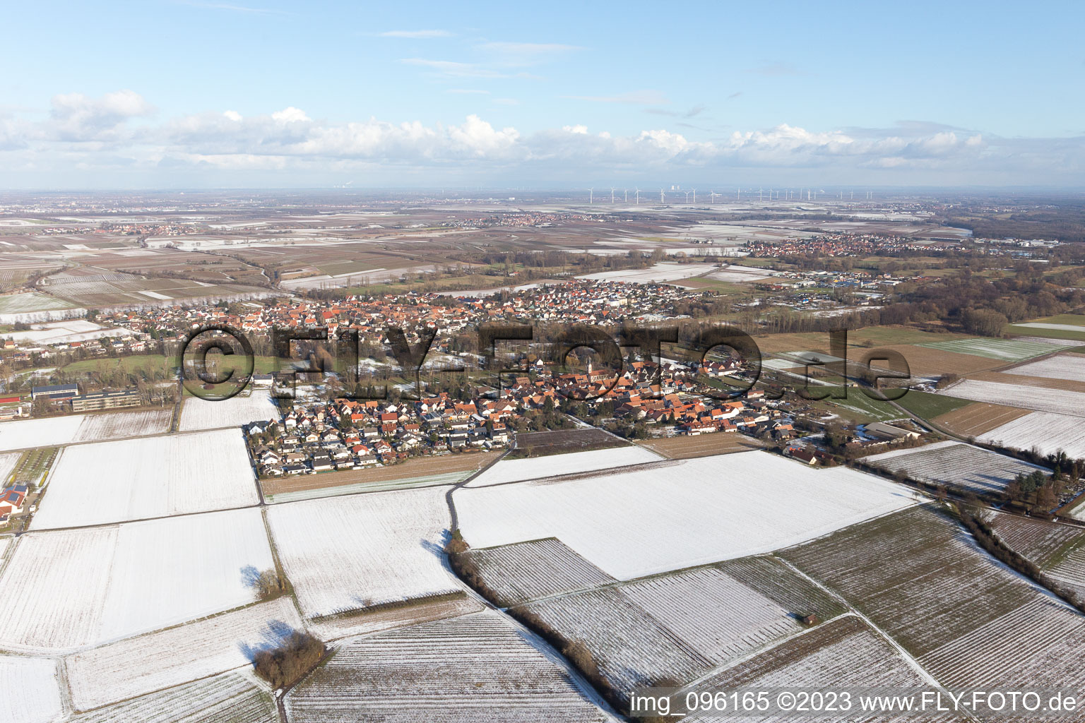 Drone image of District Mühlhofen in Billigheim-Ingenheim in the state Rhineland-Palatinate, Germany
