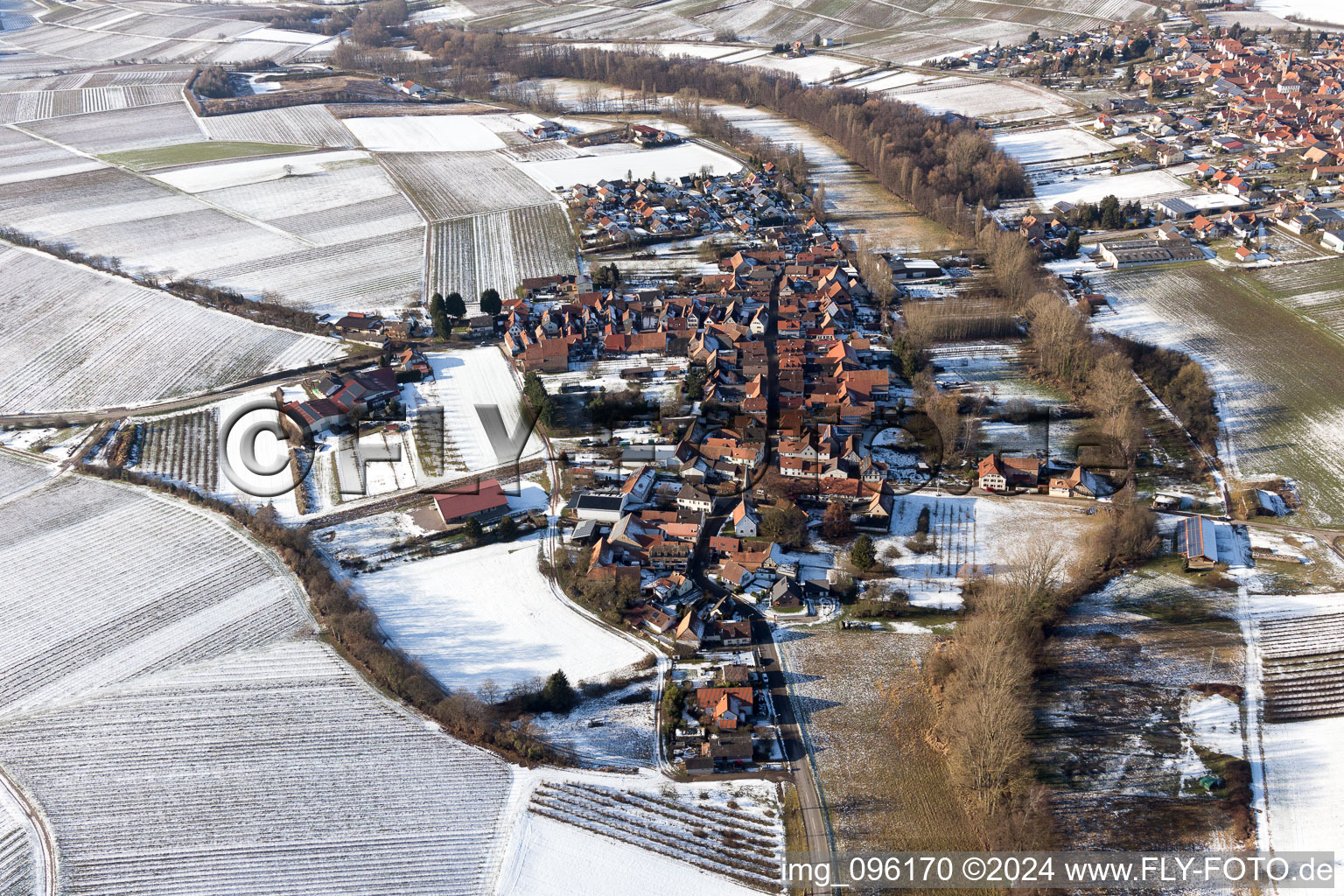 District Klingen in Heuchelheim-Klingen in the state Rhineland-Palatinate, Germany seen from above