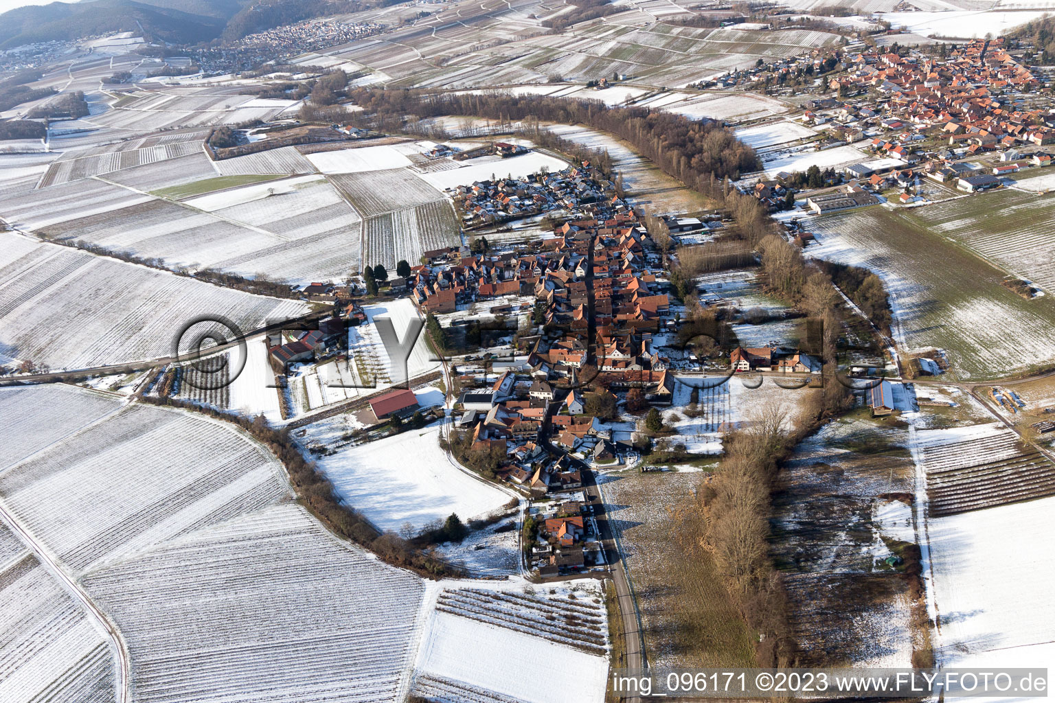 In winter in the district Klingen in Heuchelheim-Klingen in the state Rhineland-Palatinate, Germany