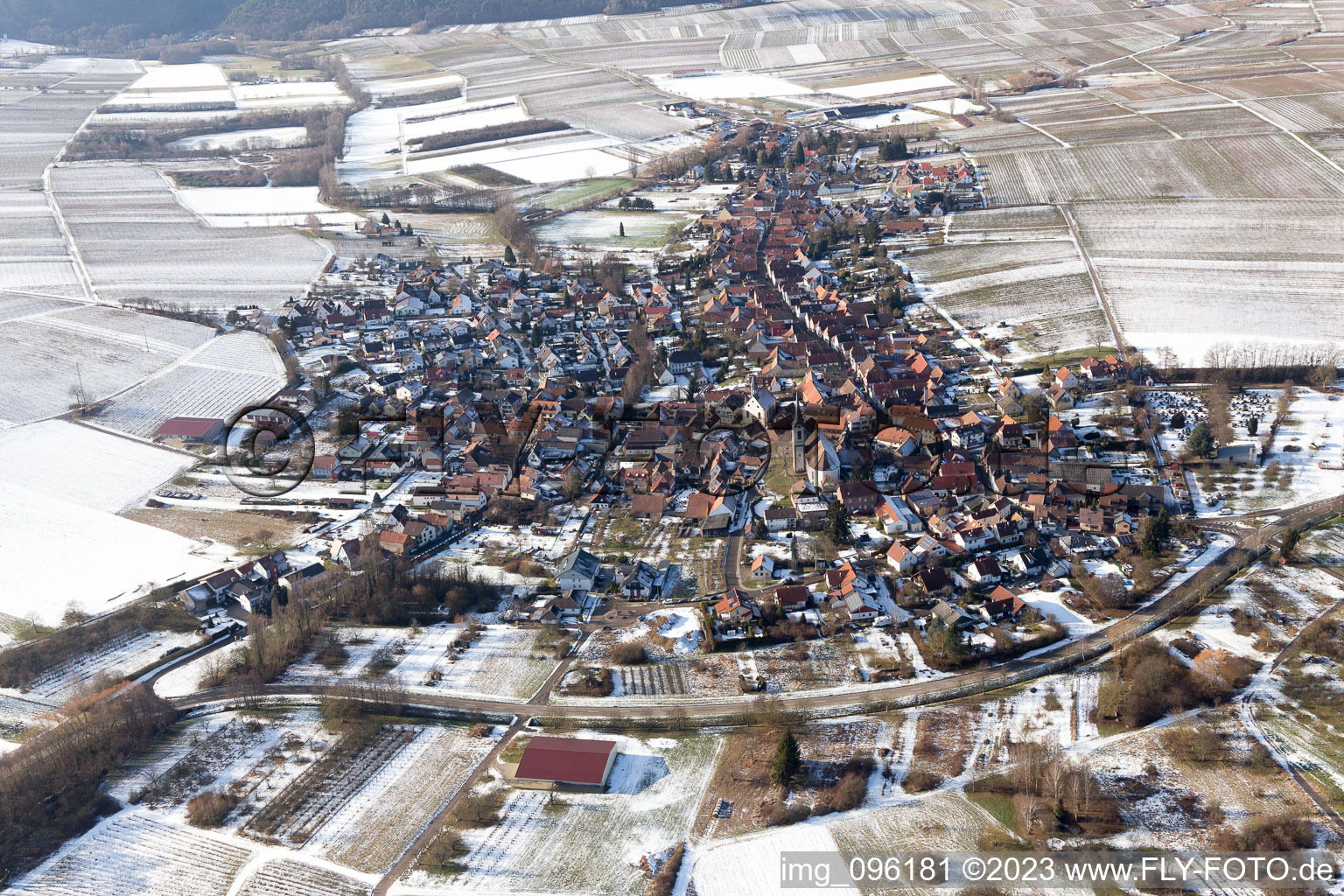 Göcklingen in the state Rhineland-Palatinate, Germany seen from above