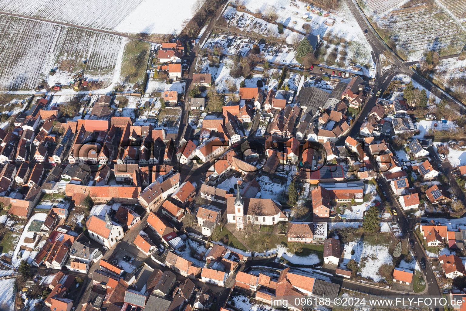 Bird's eye view of Göcklingen in the state Rhineland-Palatinate, Germany