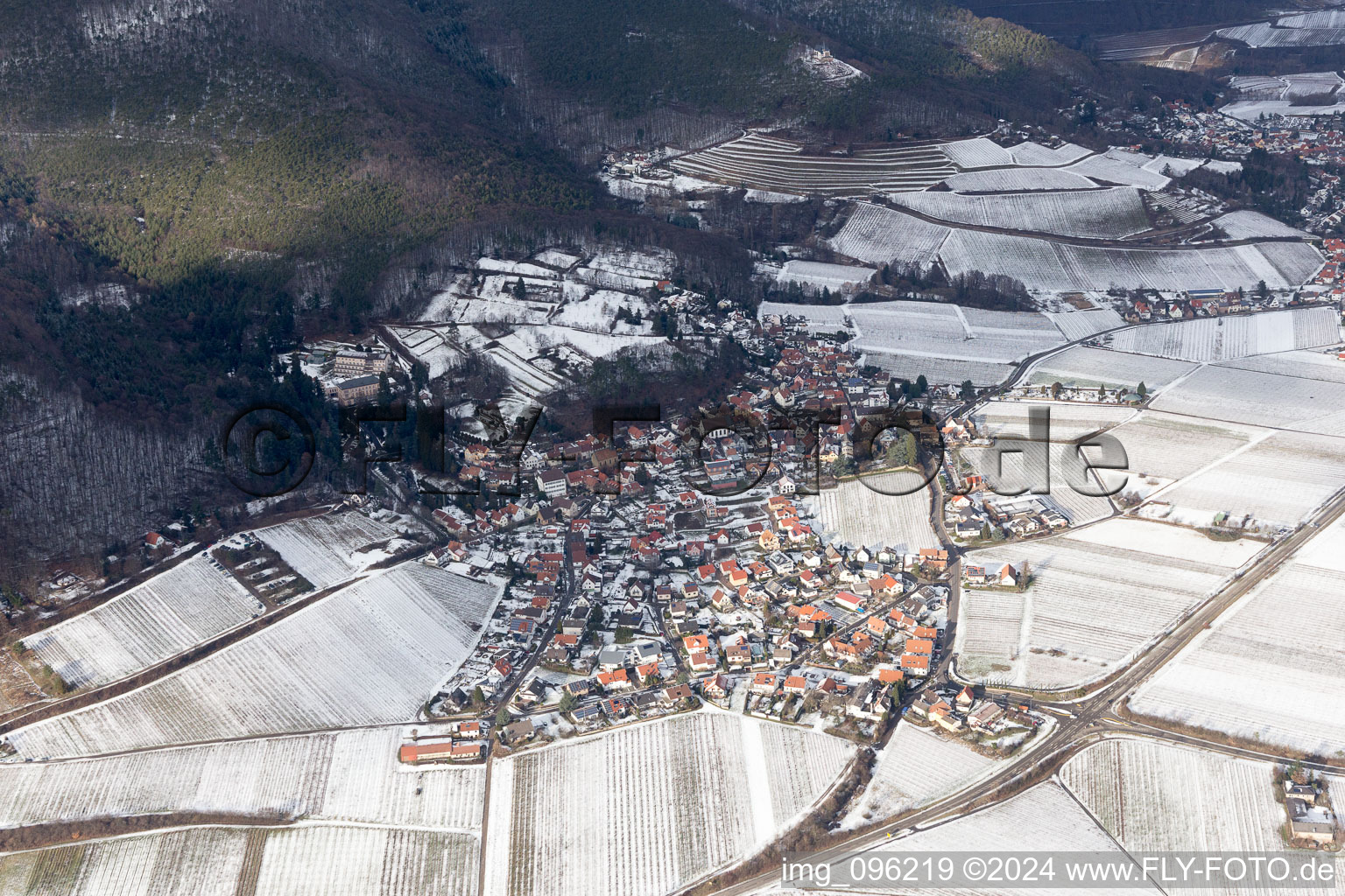 Drone recording of Gleisweiler in the state Rhineland-Palatinate, Germany