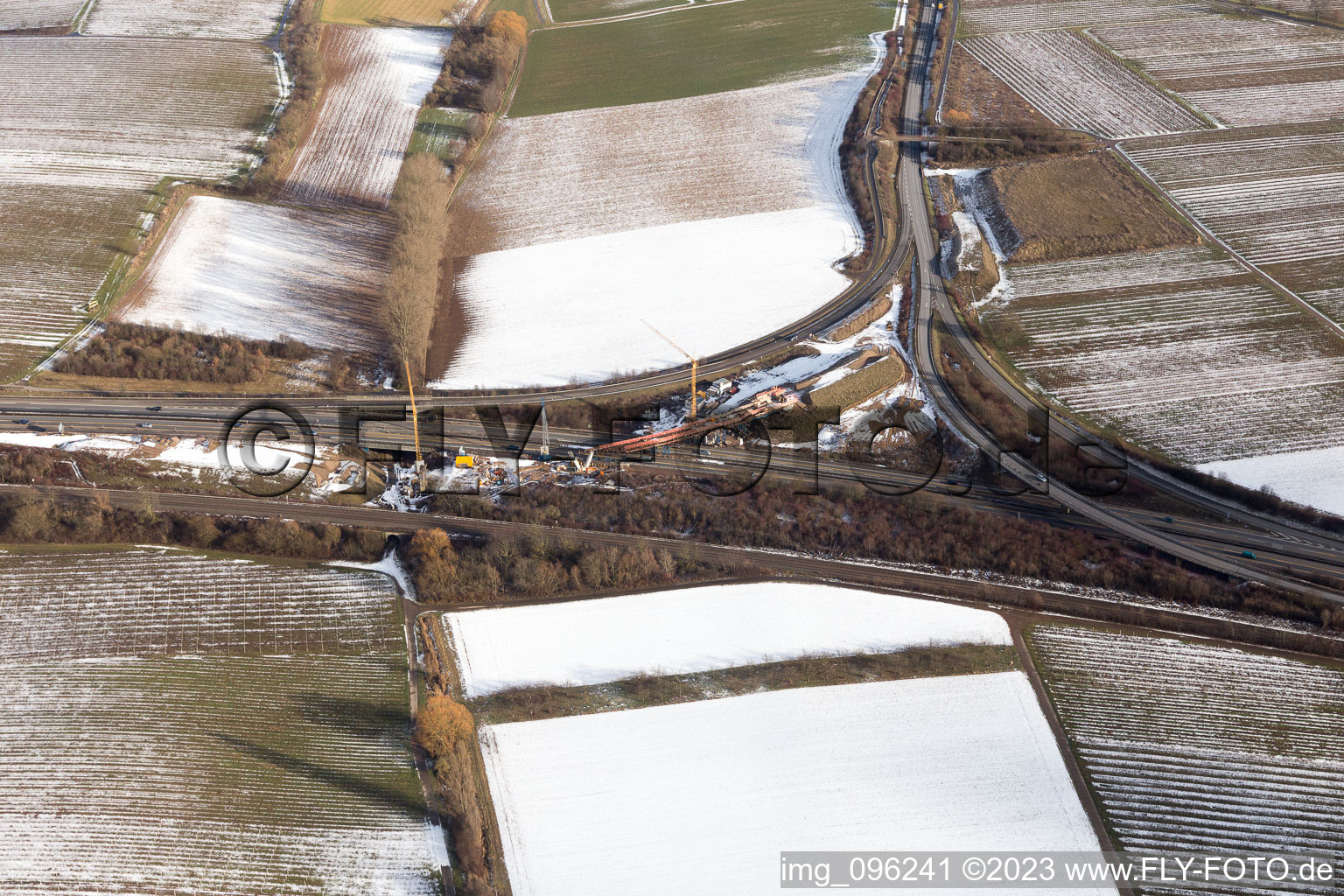 Aerial view of Construction site of the new bridge for the A65 Landau Nord exit in the district Dammheim in Landau in der Pfalz in the state Rhineland-Palatinate, Germany