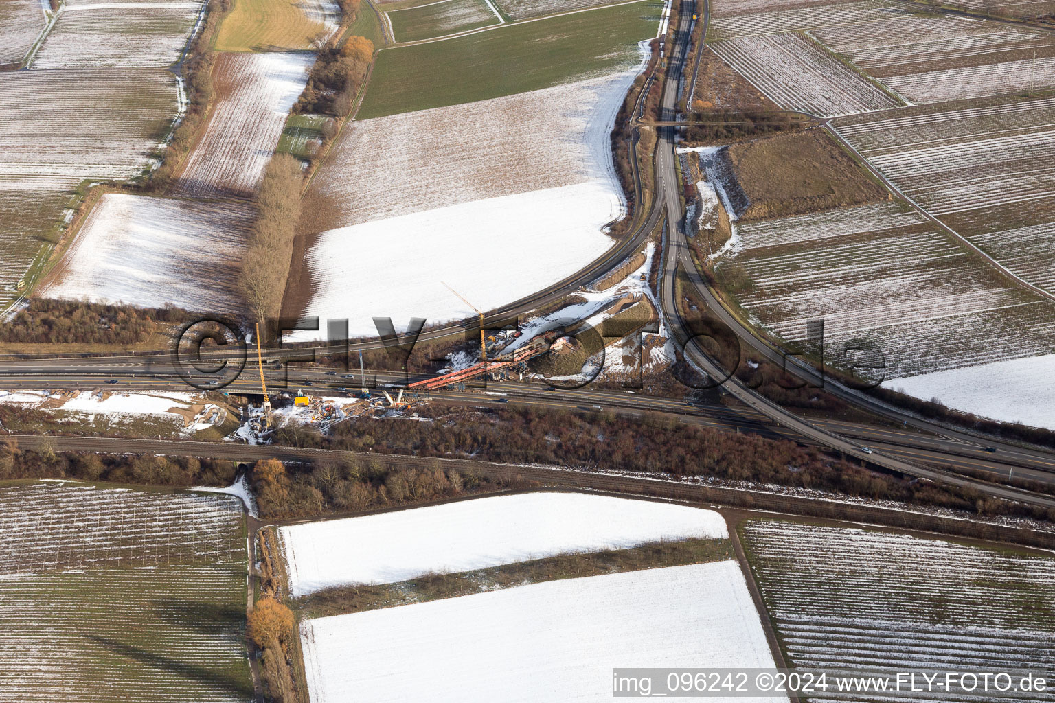 Construction site for the expansion of traffic flow on the motorway BAB A 65 in Landau in der Pfalz in the state Rhineland-Palatinate