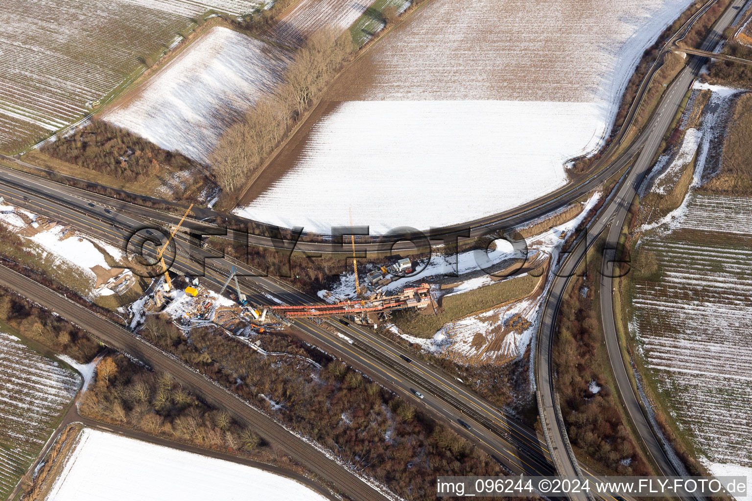 Oblique view of Construction site of the new bridge for the A65 Landau Nord exit in the district Dammheim in Landau in der Pfalz in the state Rhineland-Palatinate, Germany