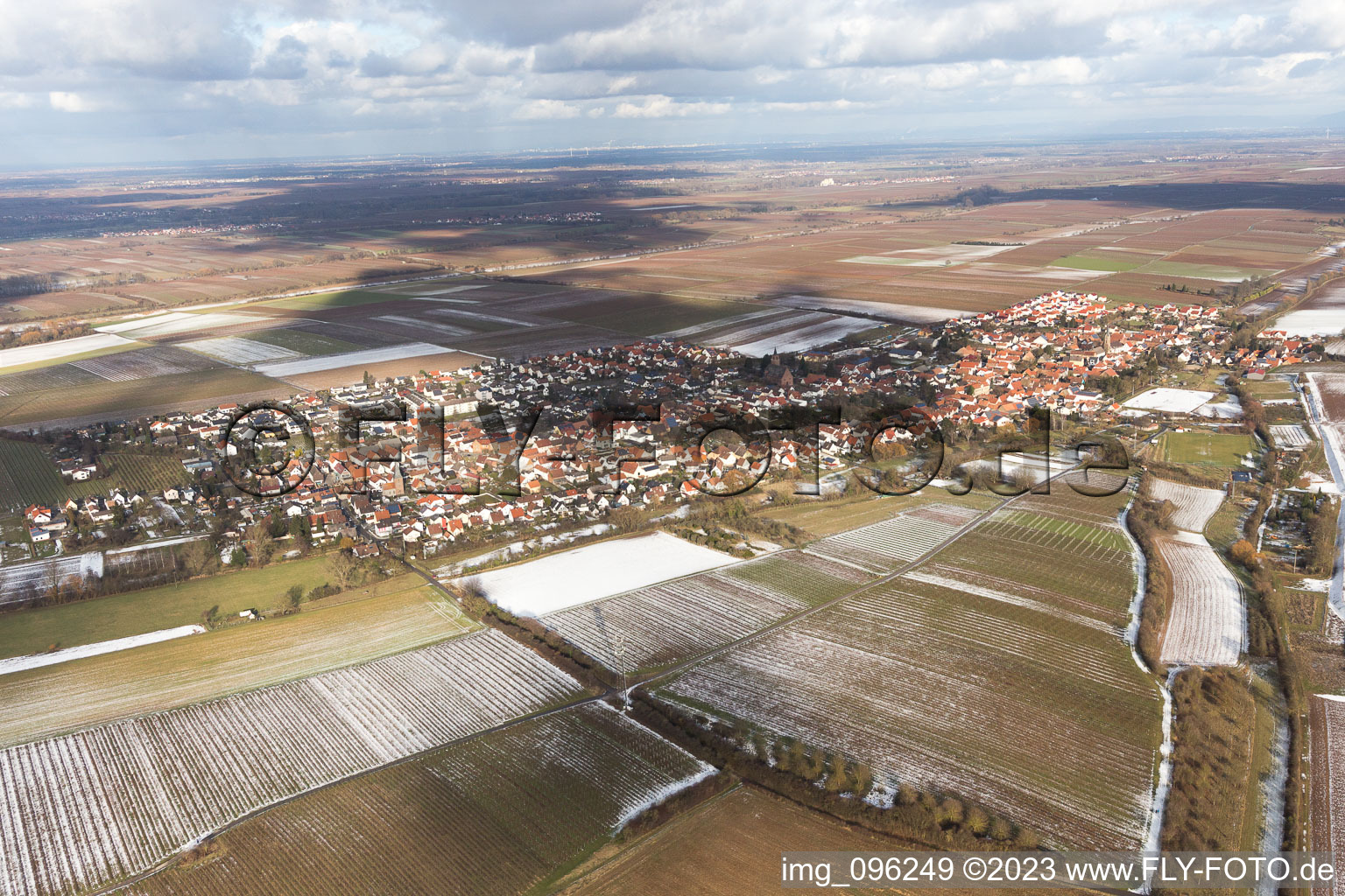 In winter when there is snow in Essingen in the state Rhineland-Palatinate, Germany