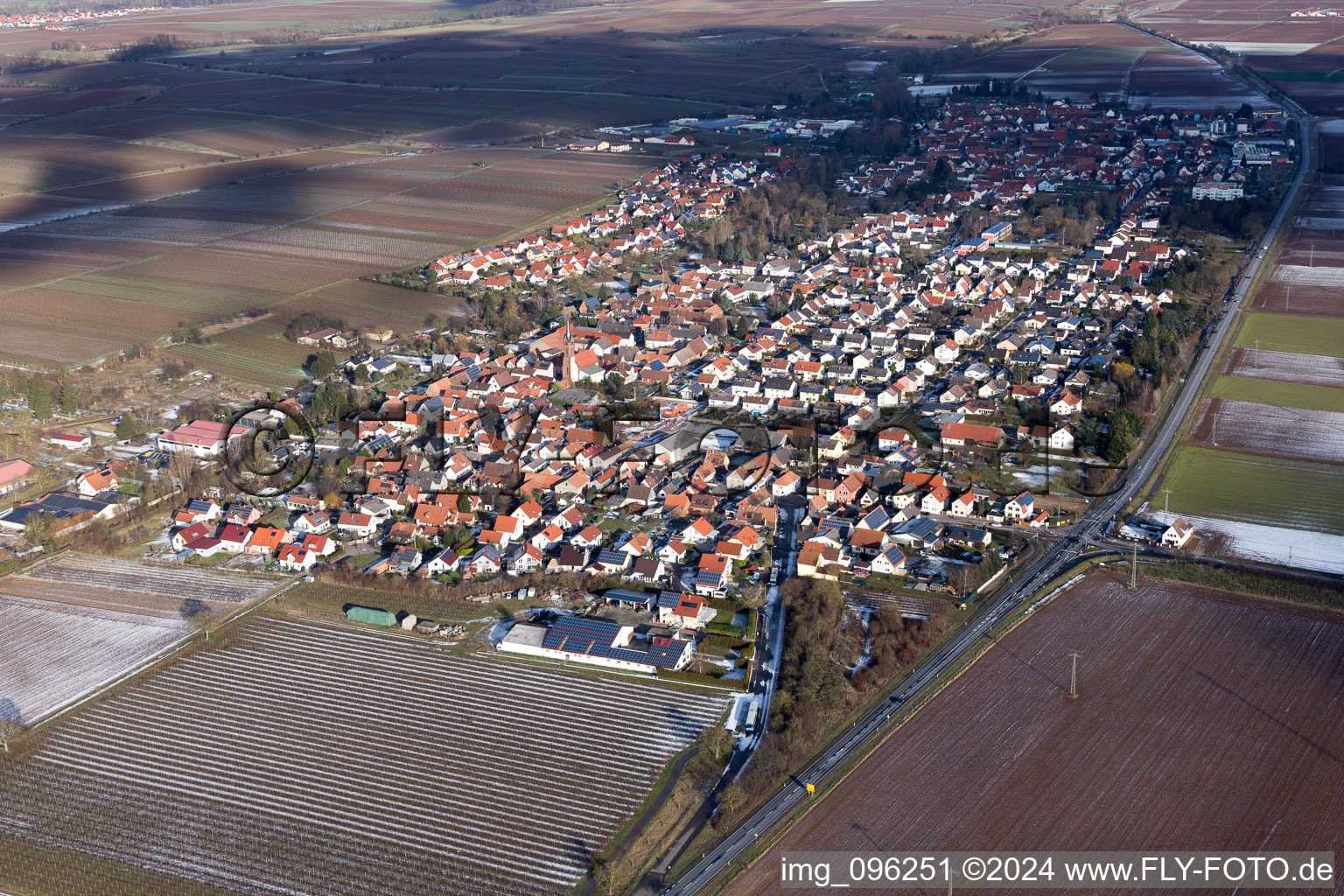 Drone recording of Hochstadt in the state Rhineland-Palatinate, Germany